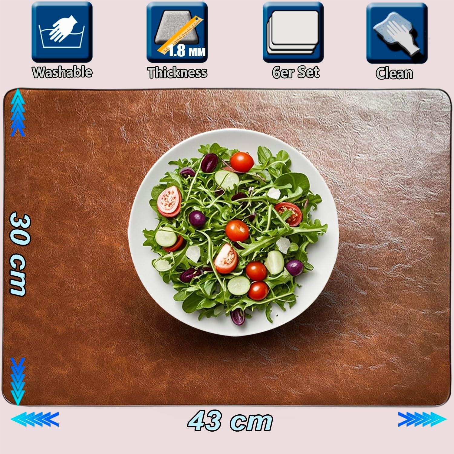 Placemats Set of 6 Placemats Faux Leather Washable Placemats for Table 6, 6 Piece Waterproof Heat Resistant Non-Slip Washable Placemats for Dining Room