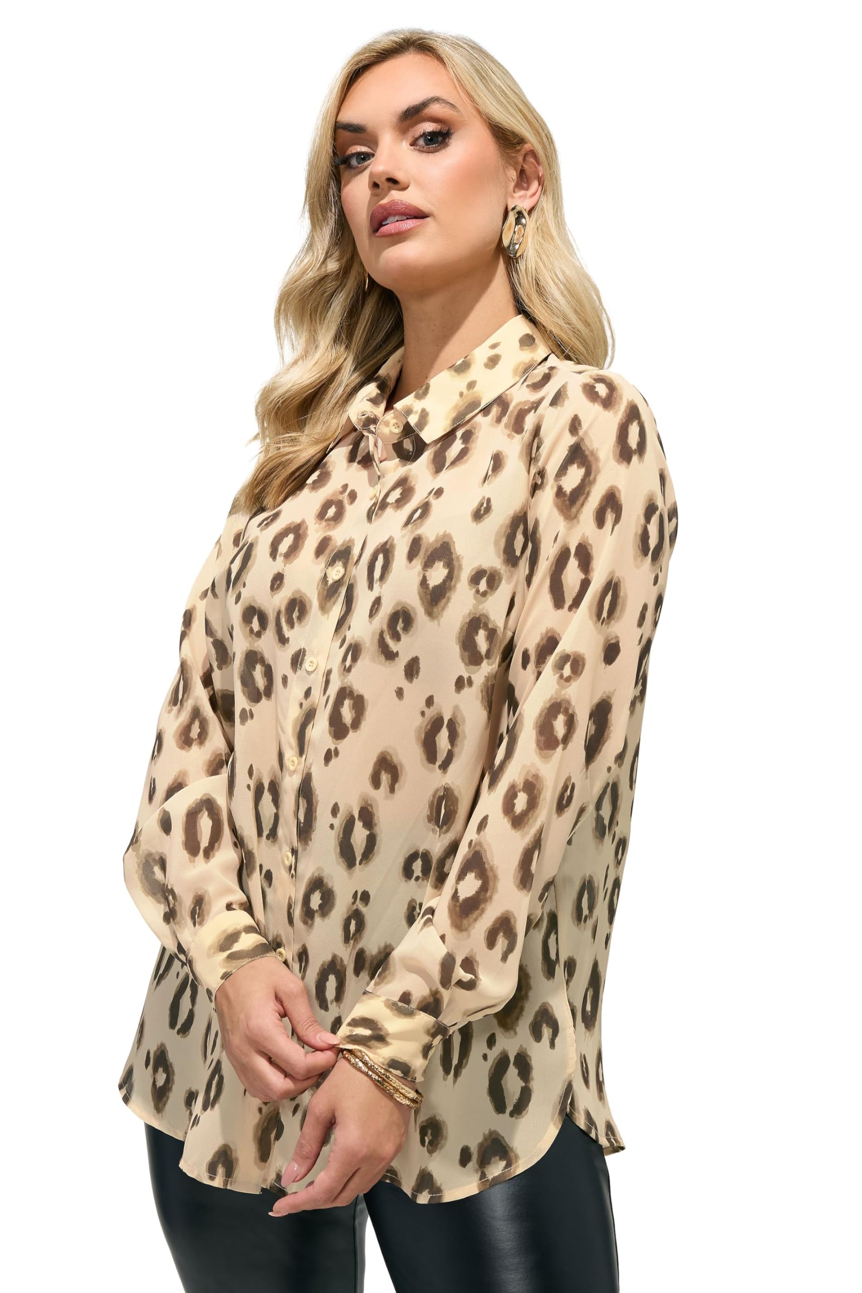 Yours Women's Natural London Curve Brown Blurred Animal Print Shirt - Plus Size Curve