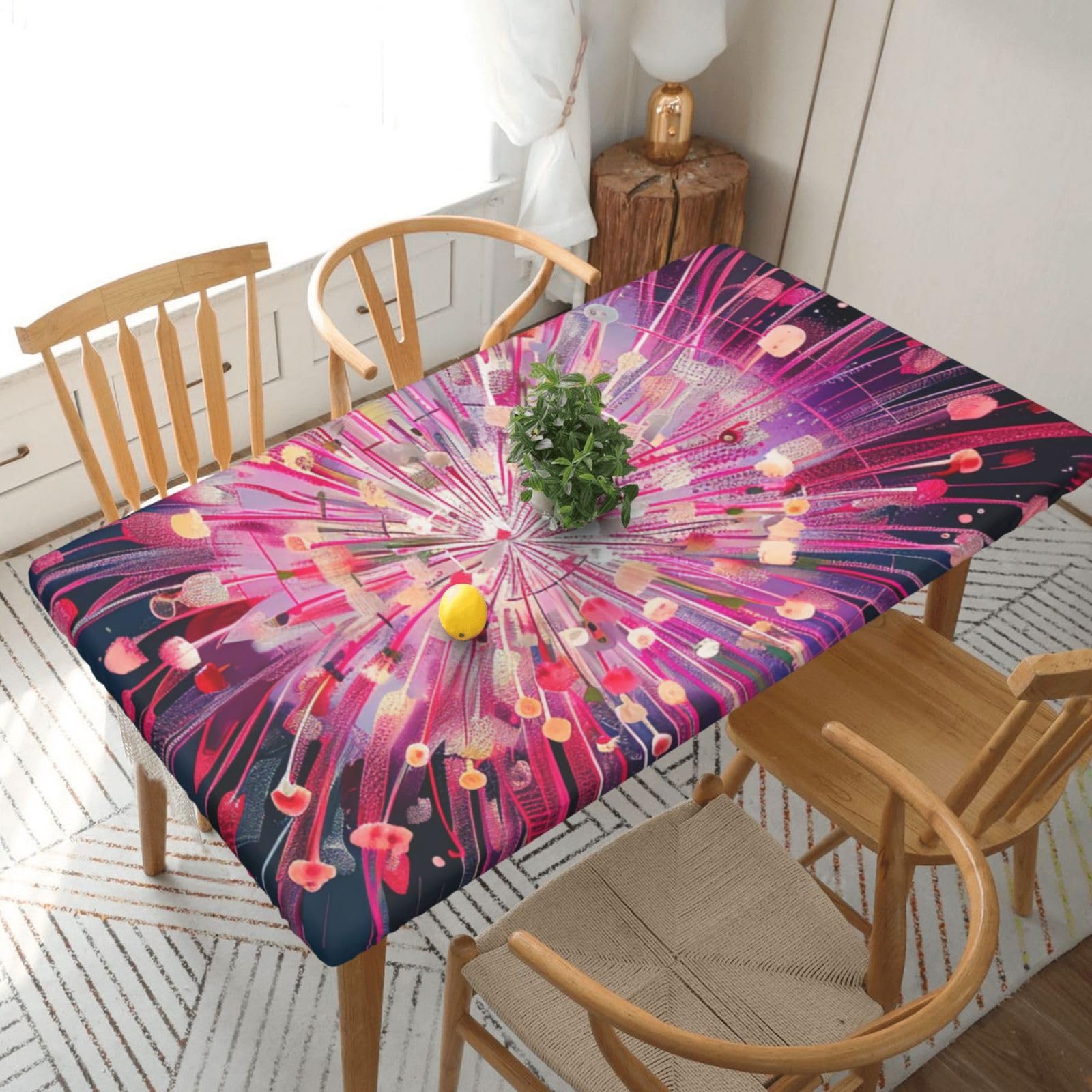 WPKJU Fireworks Art Printed Tablecloths 5ft Rectangular Table Covers Washable Polyester Decorative Table Cloth for Dining Table Picnic Wedding