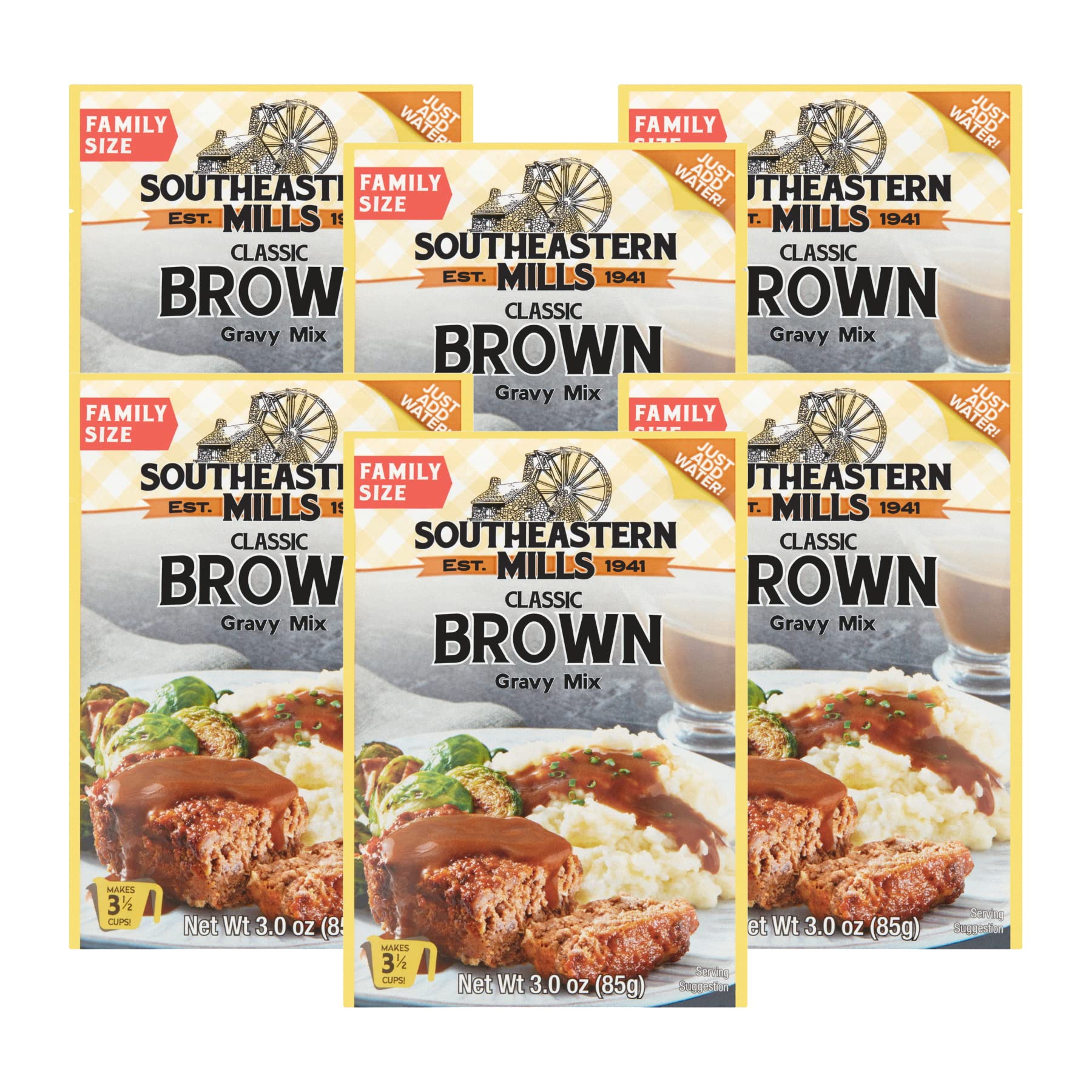 Southeastern MillsGravy Mix, Classic Brown Gravy Mix, Makes 3 ½ Cups of Gravy, Just Add Water, Family Size, 3.0 Ounce Packet (Pack of 6 Packets)