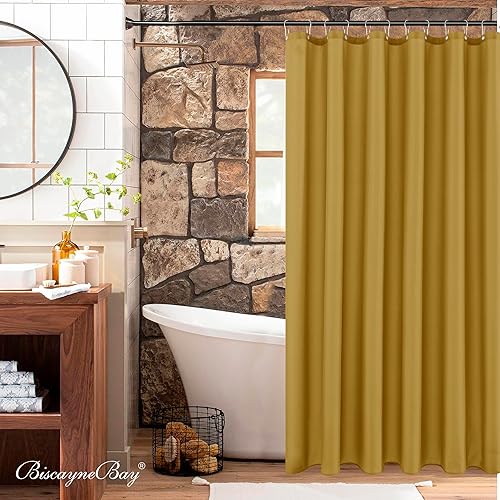 Miniatura 2 de Biscaynebay - Cortina de ducha de tela de calidad de hotel de 72 x 72 pulgadas, cortinas de baño resistentes al agua doradas, ojales resistentes a