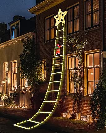 LED Weihnachtsmann Leiter 1,75m - Lichterkette Mit Weihnachtsmann Für Innen & Außen