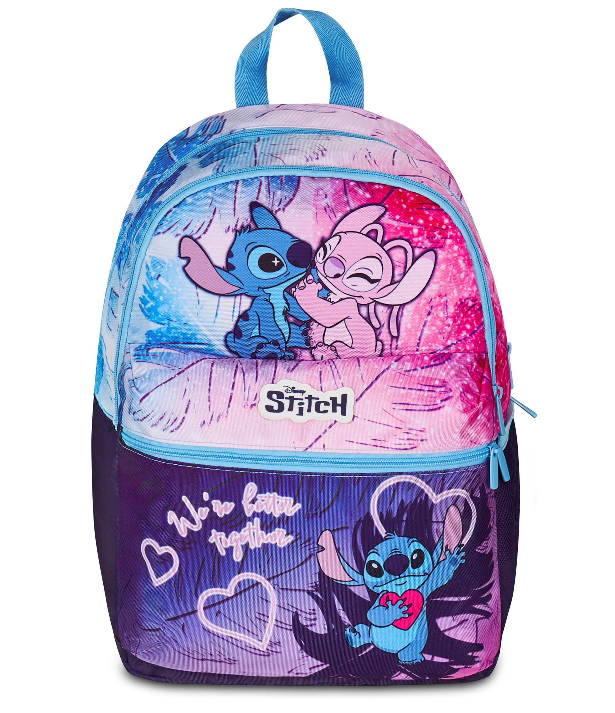 Seven Zaino Lilo & Stitch Doppio Scomparto, Blu, Tasca Frontale con Zip e Tasca per Borraccia, Bambina, Scuola Elementare