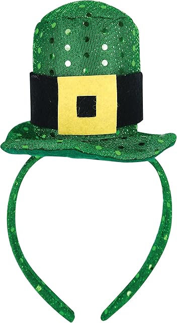 St Patricks Day Top Hat with Sequins on Headband Adult Fancy Dress Accessory