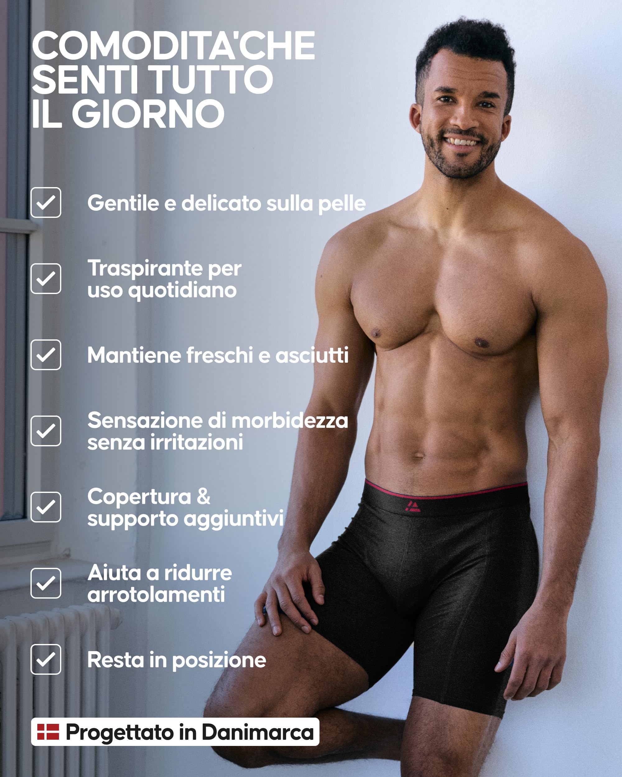 DANISH ENDURANCE Boxer Uomo Lunghi in bambù, 3 o 6 Paia, Nero/Rosso, S | Boxer uomo lunghi in bambù morbido, traspiranti e comodi, cuciture piatte senza irritazioni, per uso quotidiano e sport