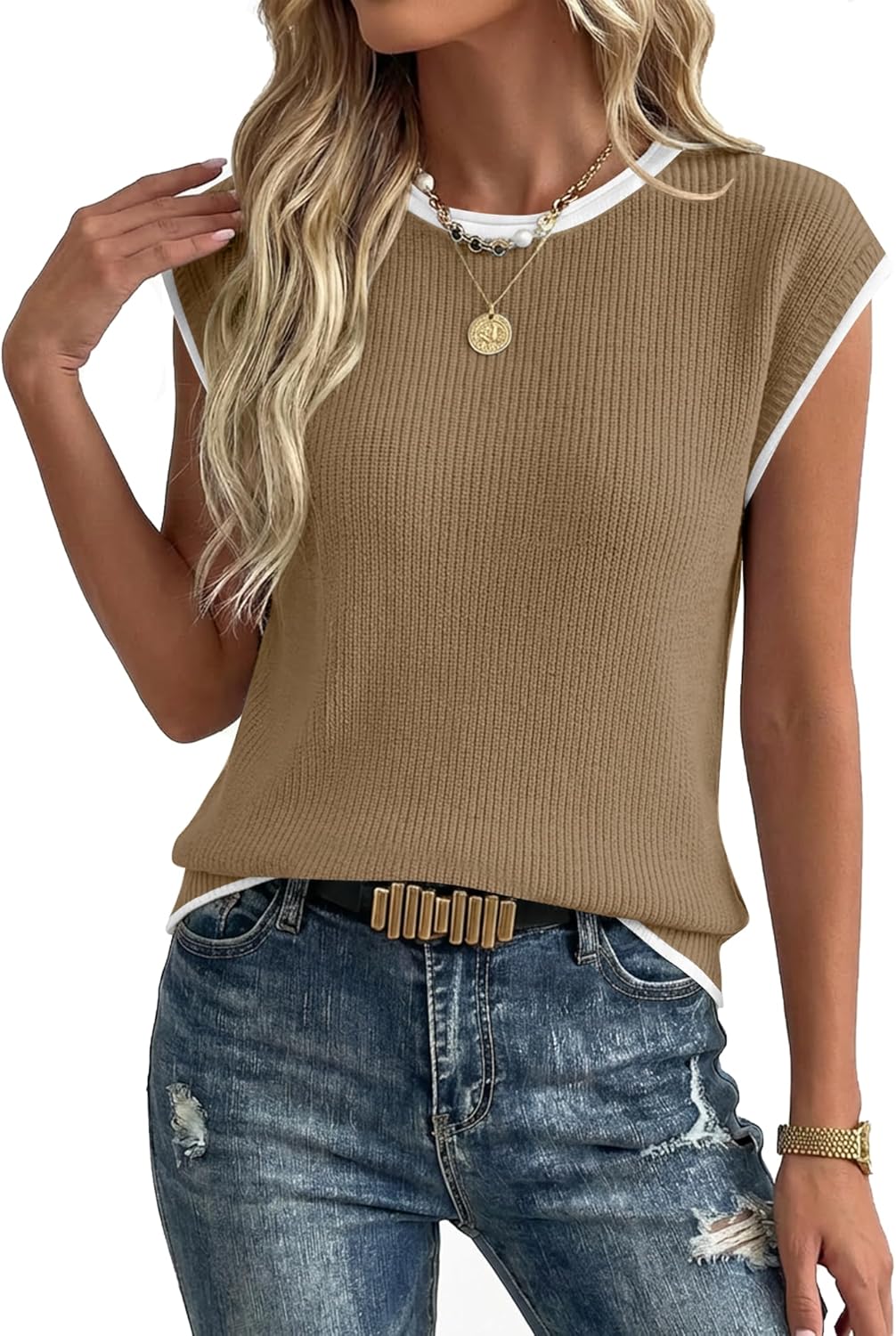 LaGracia Women's Sweater Vest Tops Pullover Tank Top Round Neck Cap Sleeve Lightweight 2026 Spring Summer Outfits - Image 2