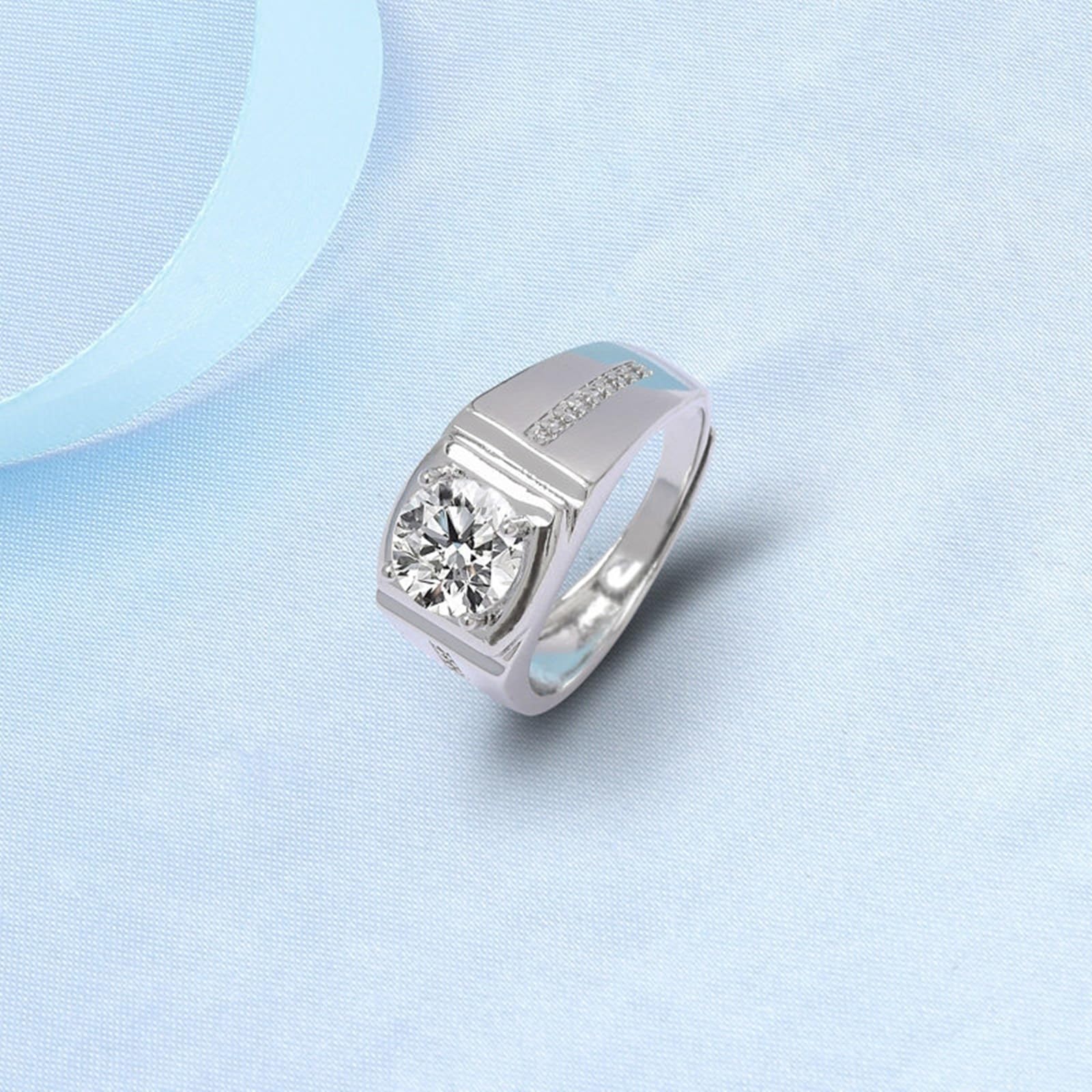 Męska obrączka ślubna białe złoto pierścionki dla kobiet 18K diament laboratoryjny 4 zęby z cyrkonią rozmiar N 1/2 moda dla dziadka biżuteria ślubna