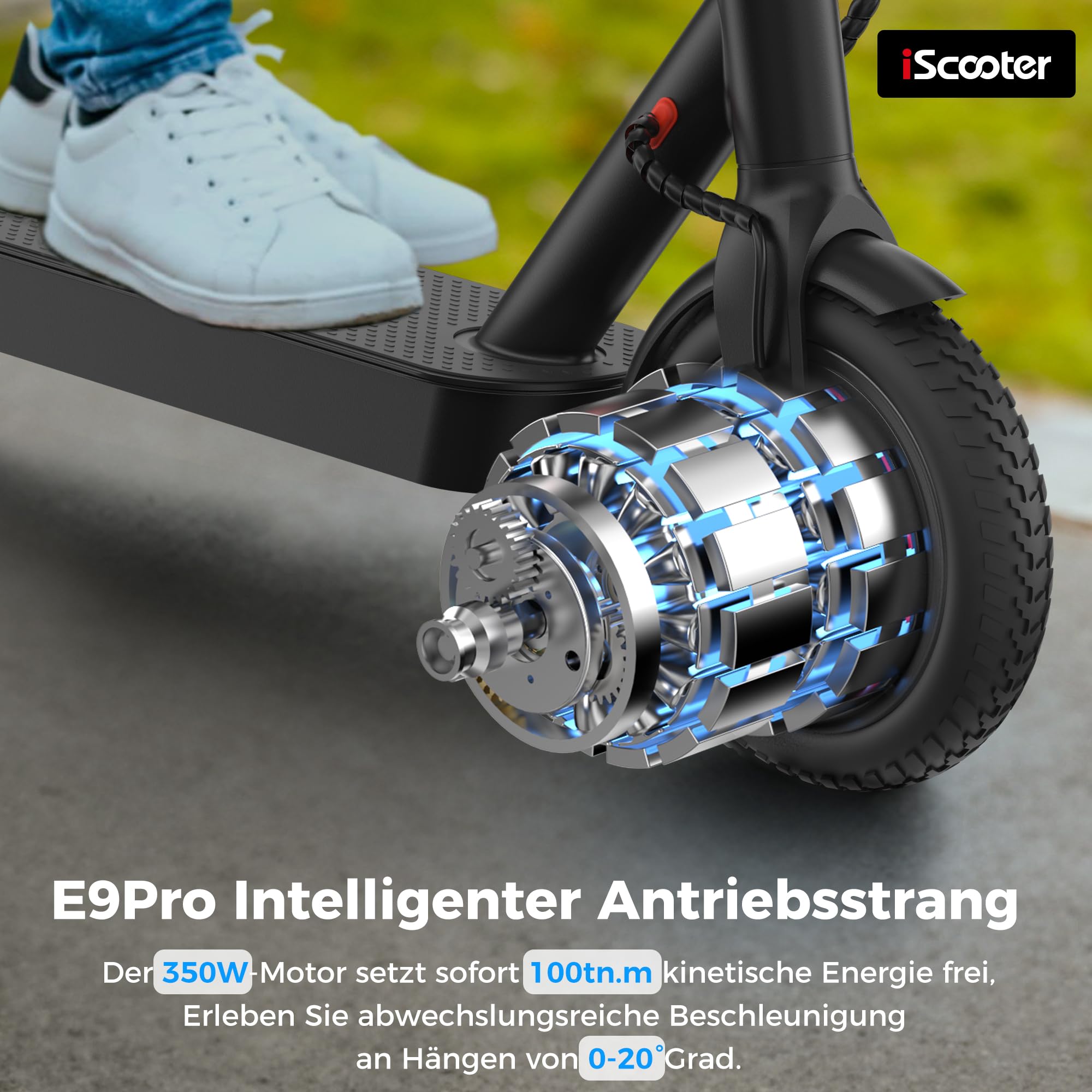 iScooter E Scooter mit Straßenzulassung, ABE Elektroroller Belastung bis 120kg, 30 km Reichweite, LED, 20km/h, 350W Motor, 8,5 Zoll Wabenreifen,Duales Bremssystem E Roller für Erwachsene