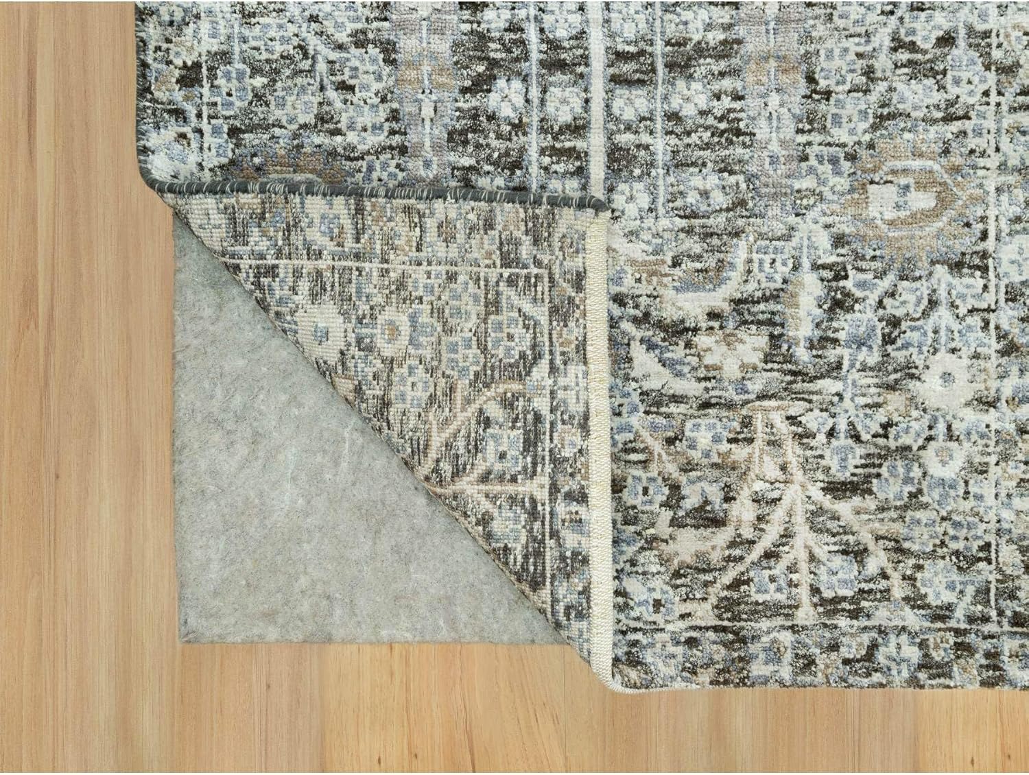 Gray Hand Knotted Silk with Textured Wool Willow and Cypress Tree Design Runner Rug (2'4"x8'1")