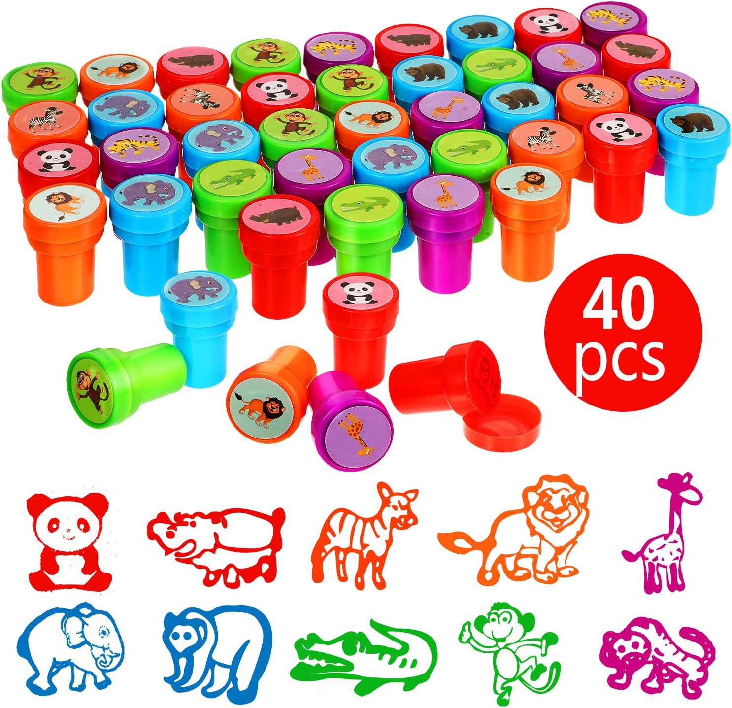 40 Pieces Wild Animal Stampers Multicolor Jungle Safari Animals Stamps Self-Ink Stampers for Party Supplies (Classic Style)
