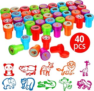Gejoy 40 Pieces Wild Animal Stampers Multicolor Jungle Safari Animals Stamps Self-Ink Stampers for Party Supplies (Classic Style)
