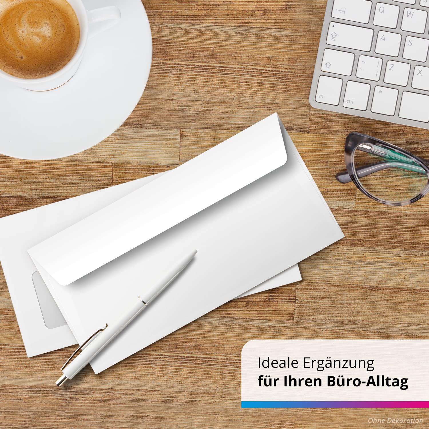 1000 Briefumschläge DIN LANG (220 x 110 mm) gerade Klappe MIT Fenster | selbstklebend, Business weiß, 80 g/qm für Rechnung Geschäftsbriefe Serienbrief