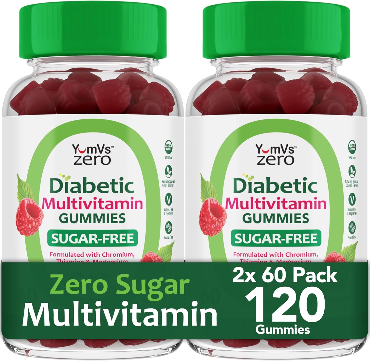 YUM-V'S Multivitamin for Women & Men – Sugar Free Multivitamin Gummies – Zero Sugar Gummy with Chromium, Thiamine & Magnesium – Keto-Friendly Daily Vitamin Gummy – Raspberry (60 Count (Pack of 2))