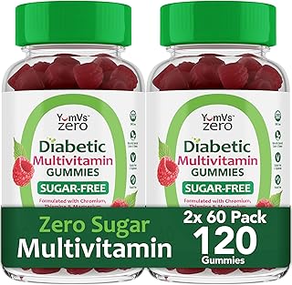YUM-V'S Multivitamin Gummies | Sugar Free Supplement Vitamins for Women & Men | Chromium, Thiamine and Magnesium | Natural Raspberry Flavor Chewables - 60 Count- (Pack of 2)