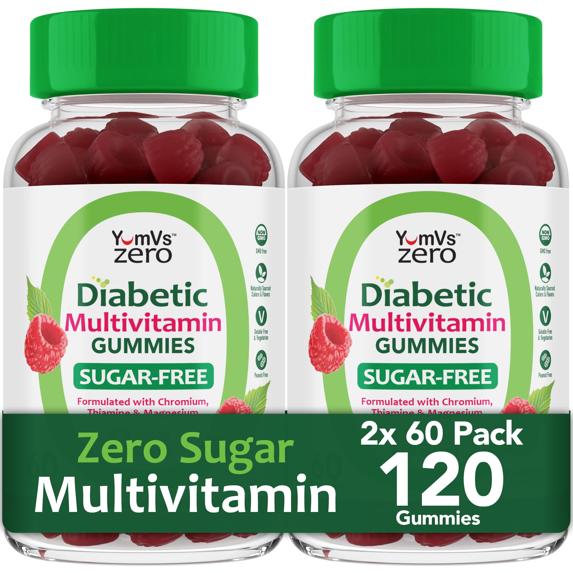 YUM-V'S Sugar Free Multivitamin Gummies, Raspberry (60 Count, 2-Pack) Diabetic Multi Raspberry 60 Count (Pack of 1) 60 Count (Pack of 2)