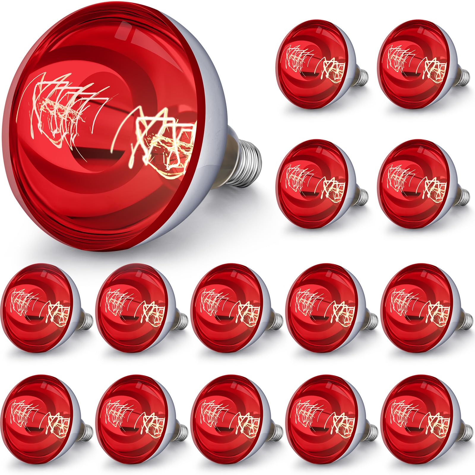 VIHOSE 16 Pack Heat Lamp Bulbs 250 Watt, R40 E26, Red