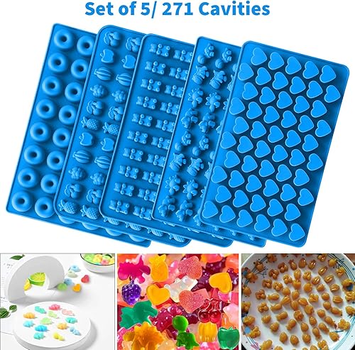 Miniatura 4 de Sidosir 7 moldes de goma para caramelos, ositos de gomitadinosauriofrutadonacorazones, molde antiadherente de silicona para chocolate (5 formas + 2