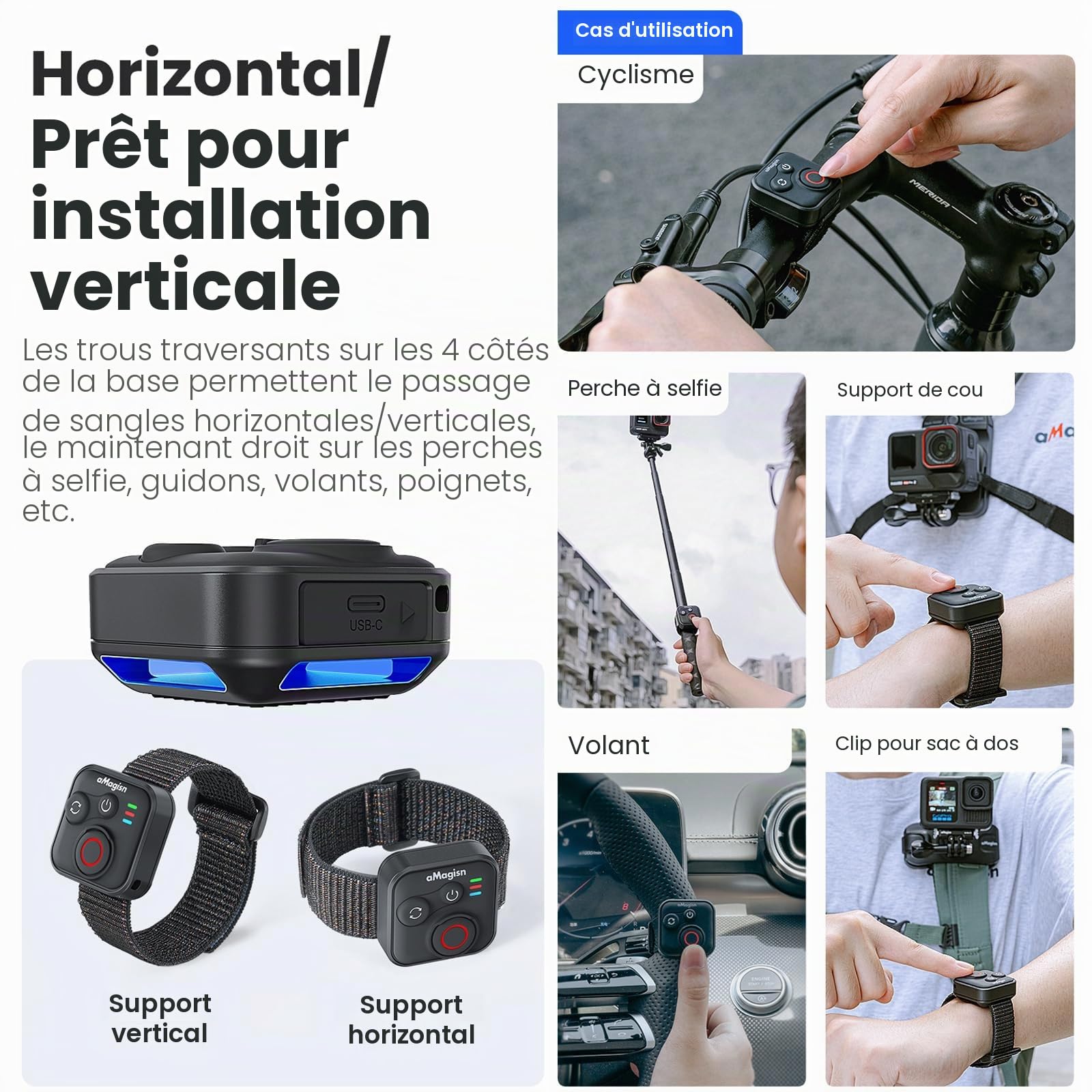 Télécommande Bluetooth pour Insta360 Ace Pro 2 X5 ONE RS GoPro Hero 13 12 sans fil avec dragonne portée de 50 m Accessoires de caméra d'action intelligente étanche pour sports de plein air