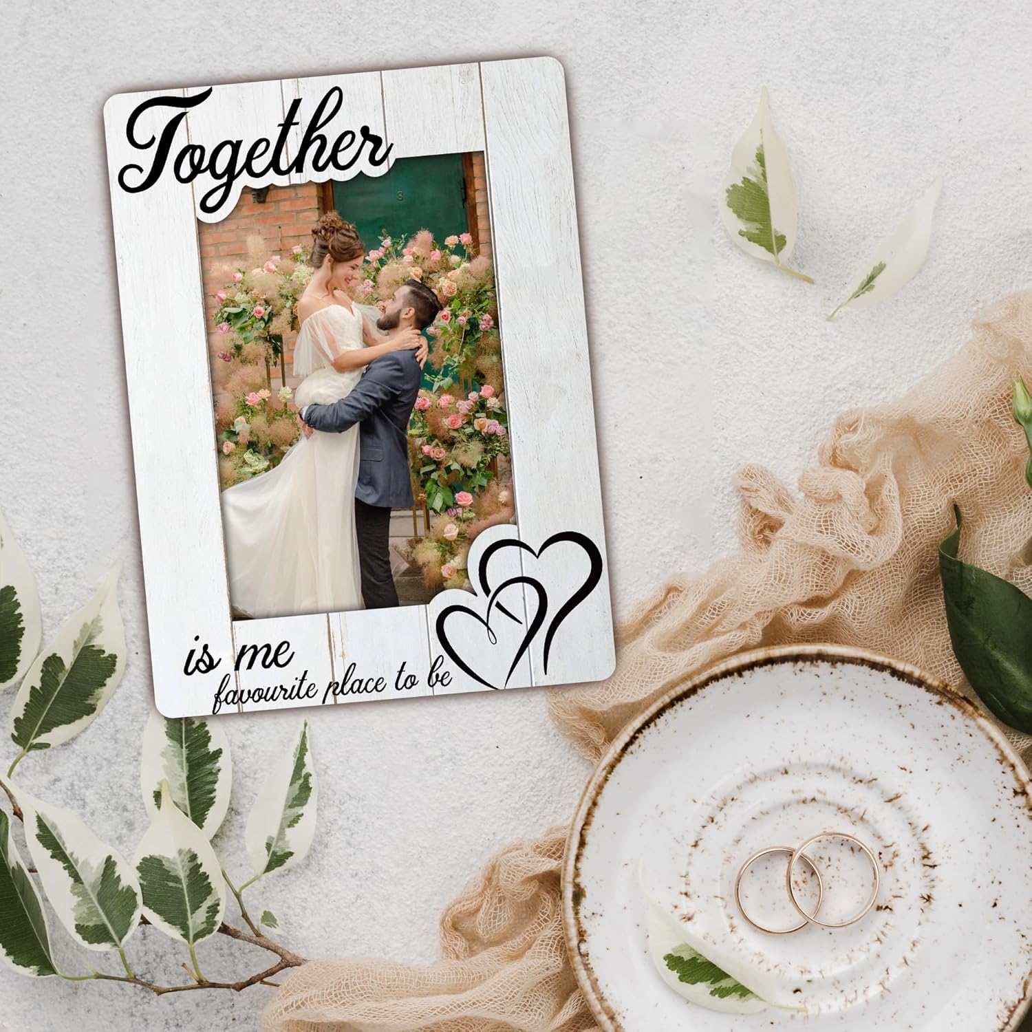 Together is My Favorite Place to Be Wooden Picture Frame, 4 x 6 Inch Tabletop Frame with Wedding Ring Design, Couple Gift, Anniversary Keepsake, Valentine's Day Gift for Him Her, Home Office Decor-A21 - Image 4