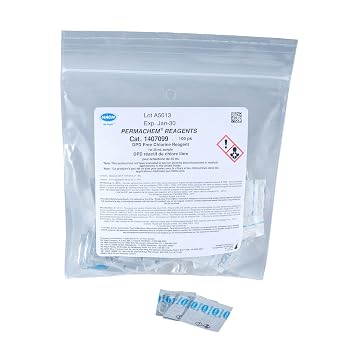 Hach DPD Free Chlorine Reagent Powder Pillows, 25 mL, 100/pk, 1407099 | LR Up to 2.00 mg/L Cl2, MR 0.05-4.50 mg/L Cl2, HR 0.1-10.0 mg/L Cl2, USEPA Accepted Method 8021, Water Analysis