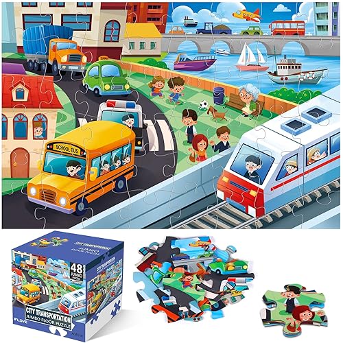 Jumbo Floor Puzzle for Kids,City Transportation Jigsaw Large Puzzles,48 Piece