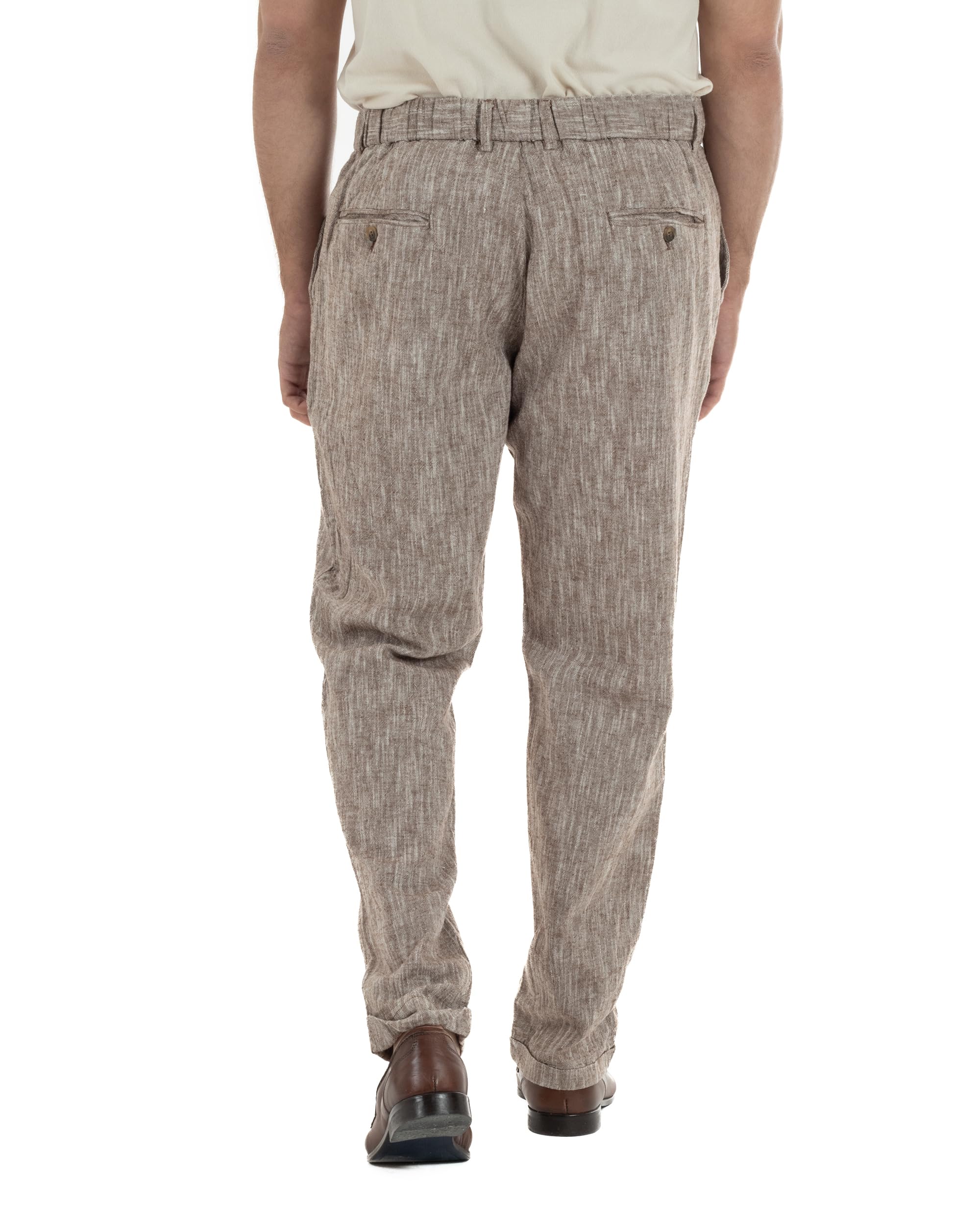 Pantaloni Pantalaccio Uomo Lino Sartoriale Elegante Estivo Coulisse Pinces Melangiato Vari Colori