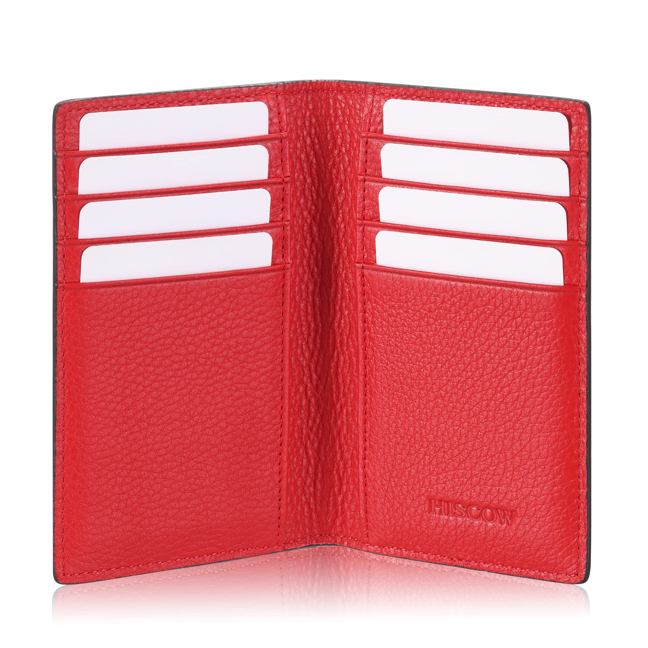 HISCOW Slim Leather Credit Card Holder for Men & Women 8cc, Italian Calfskin (Pebbled Red)