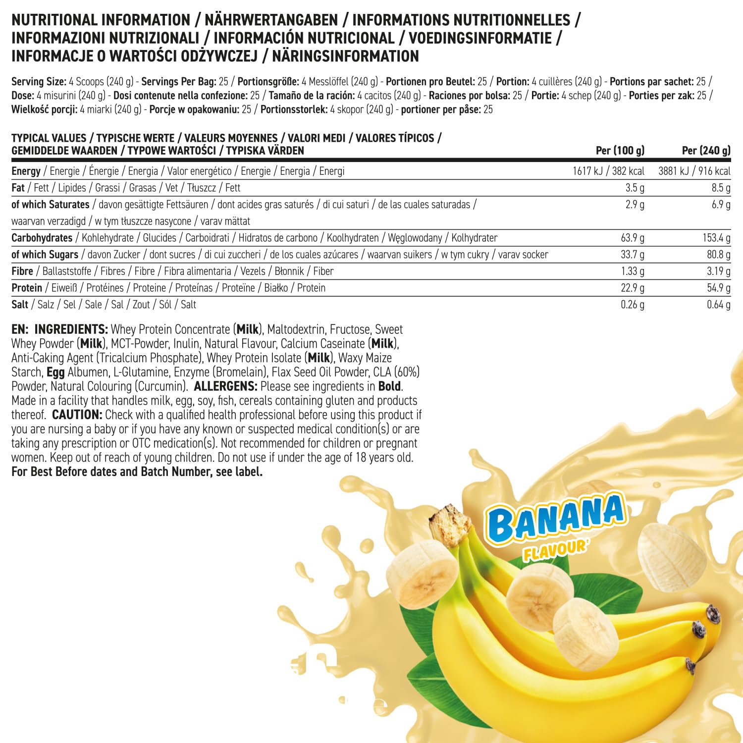 Applied Nutrition Critical Mass Original (6000g) Banana - Gewichtszunahme - Ohne Kreatin