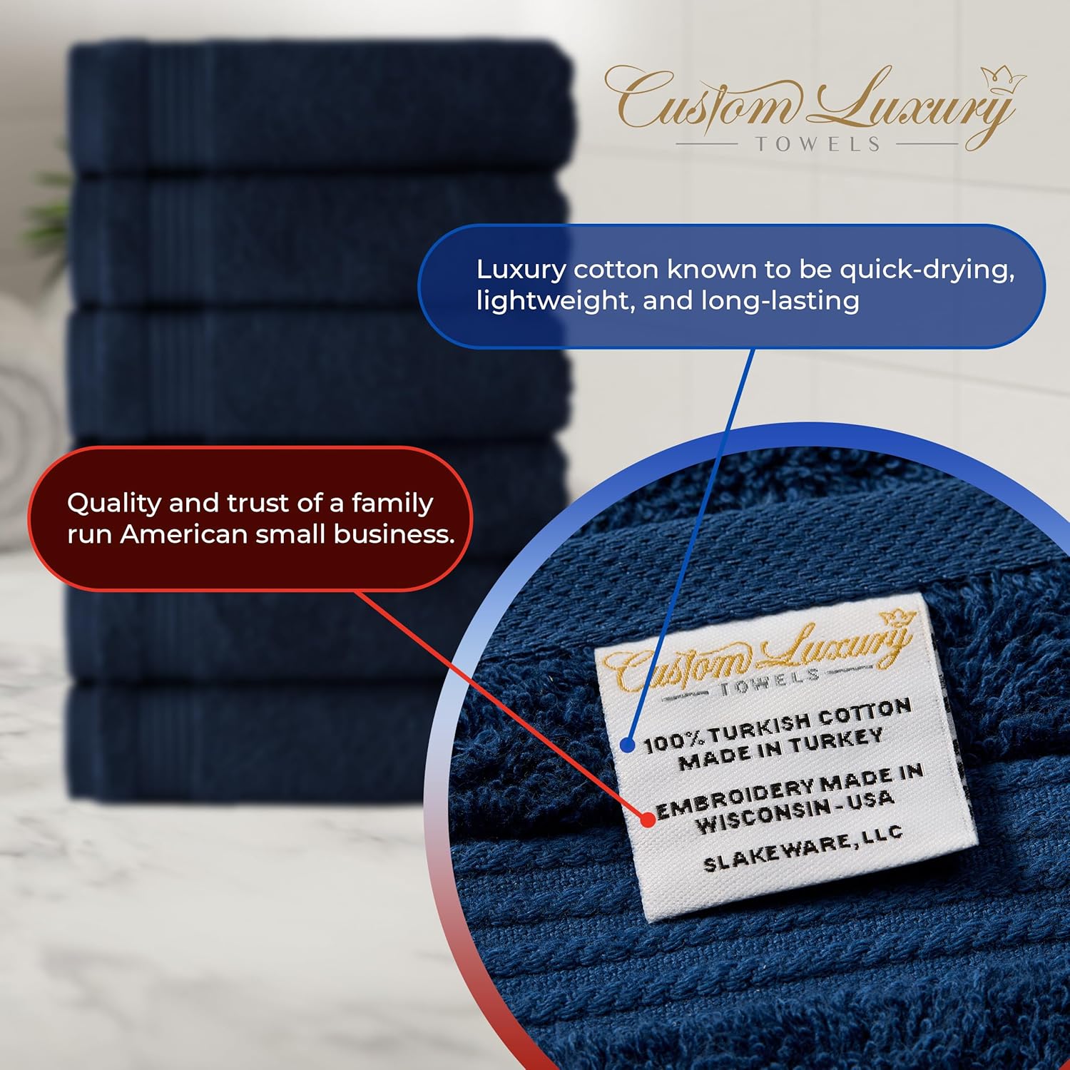 Monogrammed Hand Towels for Bathroom in USA Font | Luxury Cotton Turkish Towels | Embroidered in USA | Set of 2 | Choose Set Color | A - Z