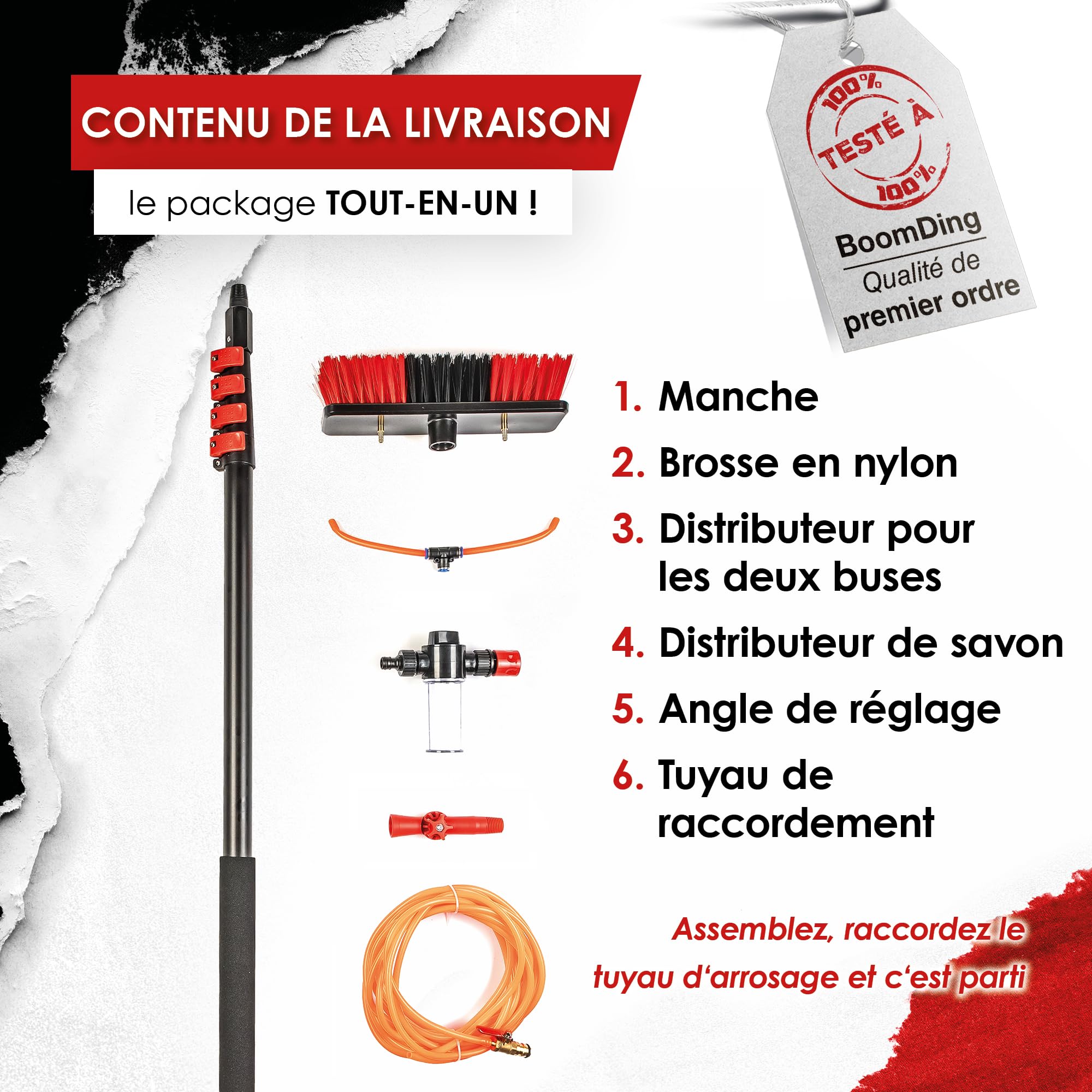 BoomDing Perche Télescopique Nettoyage Panneaux solaires, Extensible à 4,60 metres, Brosse telescopique toiture avec Tuyau Intérieur Balai telescopique pour Toit
