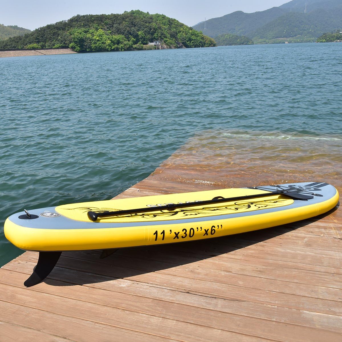 GYMAX Paddle Board, 6" Thick Inflatable Stand Up Surfboard SUP Board for All Levels, Adjustable Paddle, Pump, Fins, Repair Kit, Carry Backpack