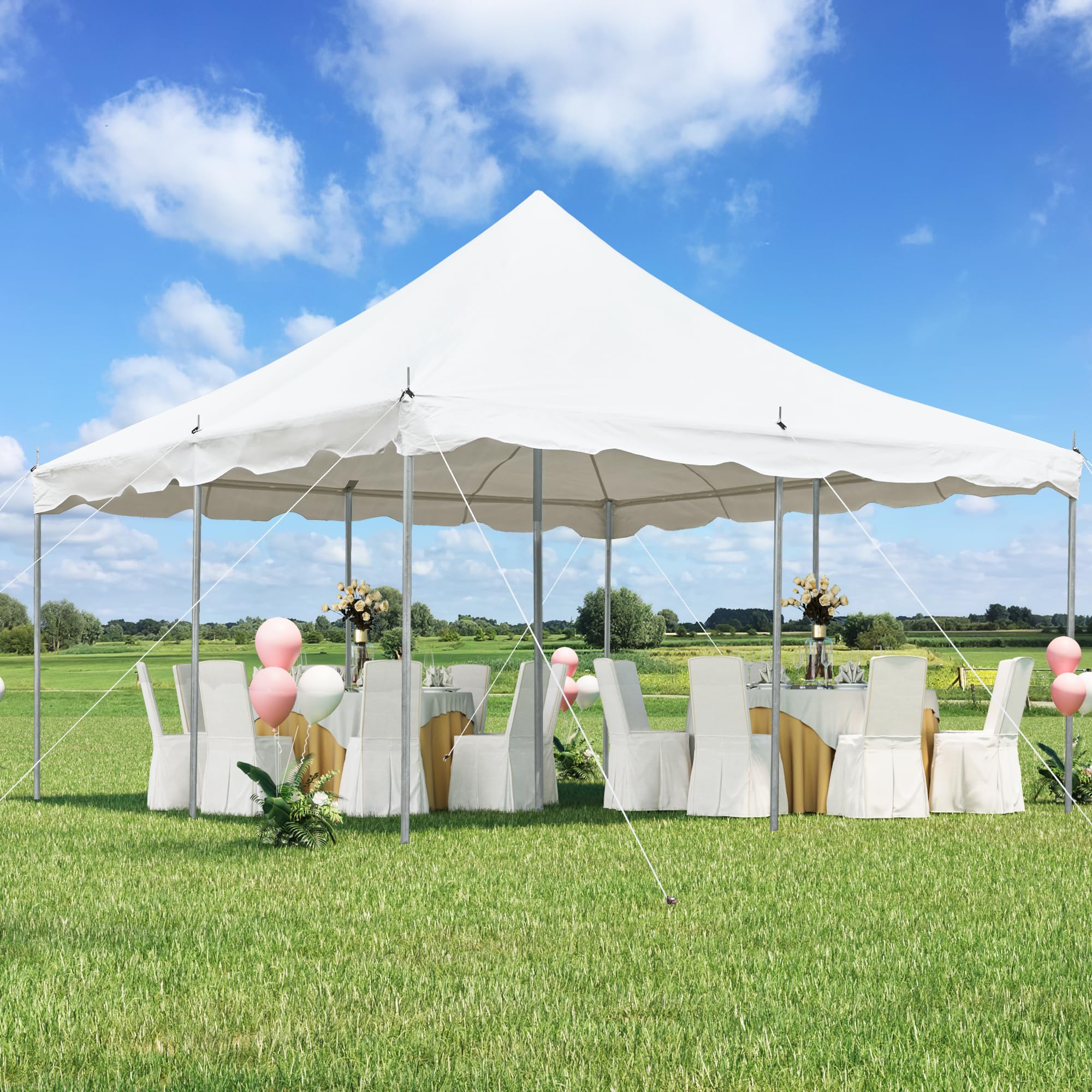 EROMMY 15x15ft Pole Party Tent, Heavy Duty Outdoor Canopy with Carry Bags, Large White Event Tent for 40 People, Ideal for Parties, Weddings, and Gatherings : Patio, Lawn & Garden