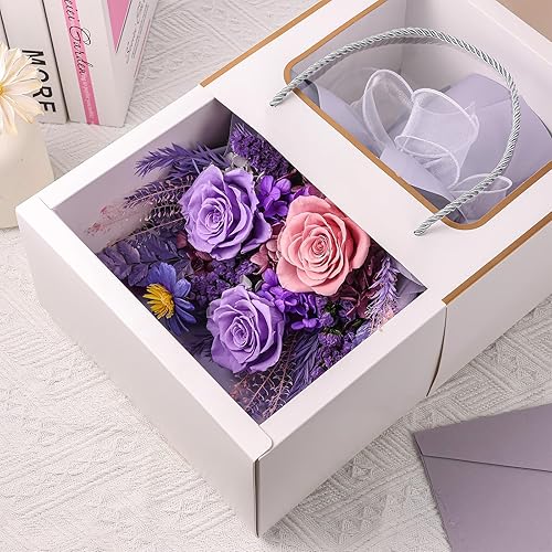 Miniatura 8 de Flores para entrega, regalos para el día de San Valentín para ella, ramo de flores preservadas, rosas moradas, regalos de cumpleaños para mujeres,