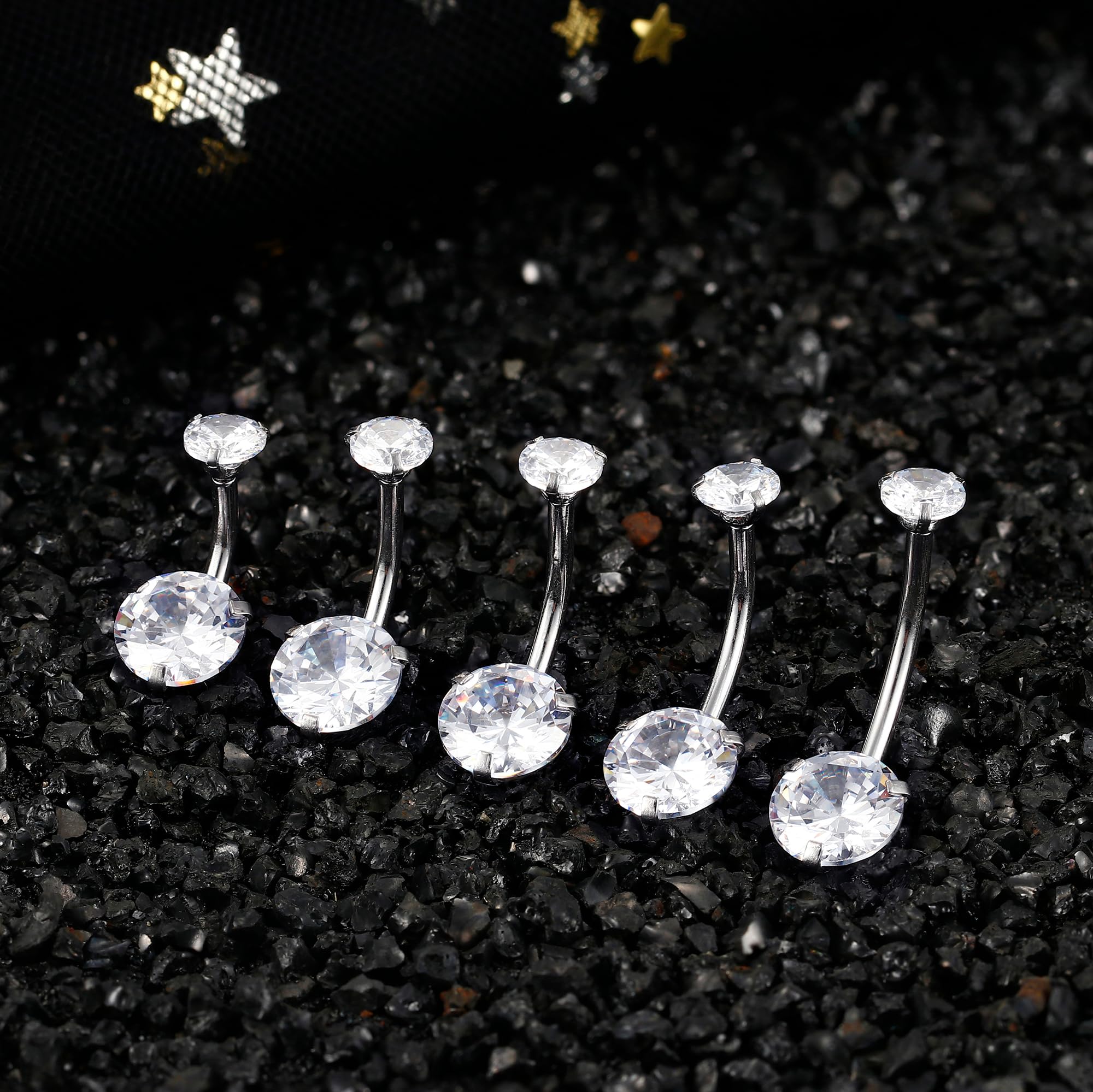 Piercing Ombligo 316L Acero Quirúrgico 14G CZ Anillos Barretta Banana Vientre Joyería para Mujeres Hombres 8-16mm