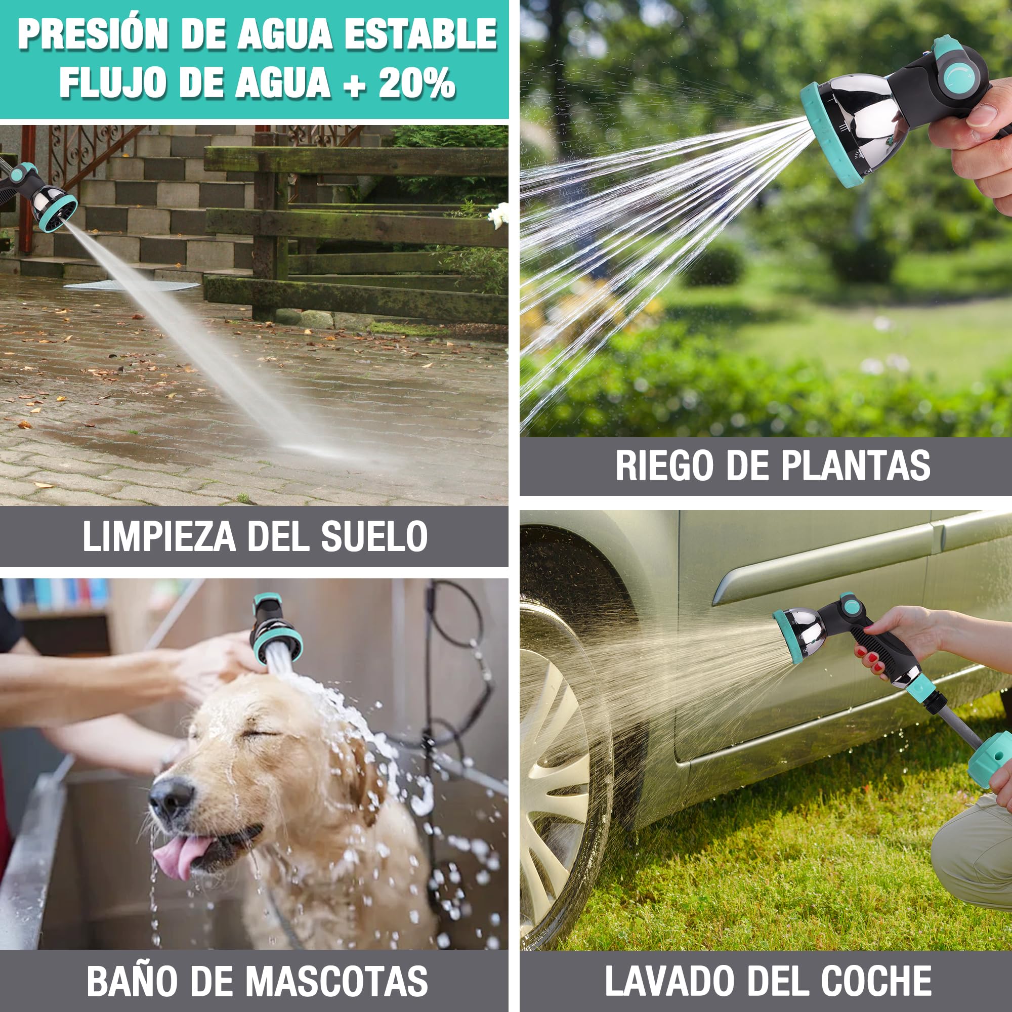 HAUSHOF Carrete Manguera 30m, Soporte Pared Giratorio 180° | Enrollador Automático con 10 Modos de Riego para Jardín y Lavado de Coches con Uso Cómodo y Flexible