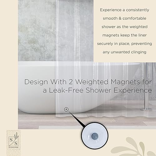 Miniatura 7 de Stitch & Stone Forro de cortina de ducha, de alta calidad, ligero, duradero, impermeable, 0.14 oz de PEVA para baño con imanes pesados, tamaño