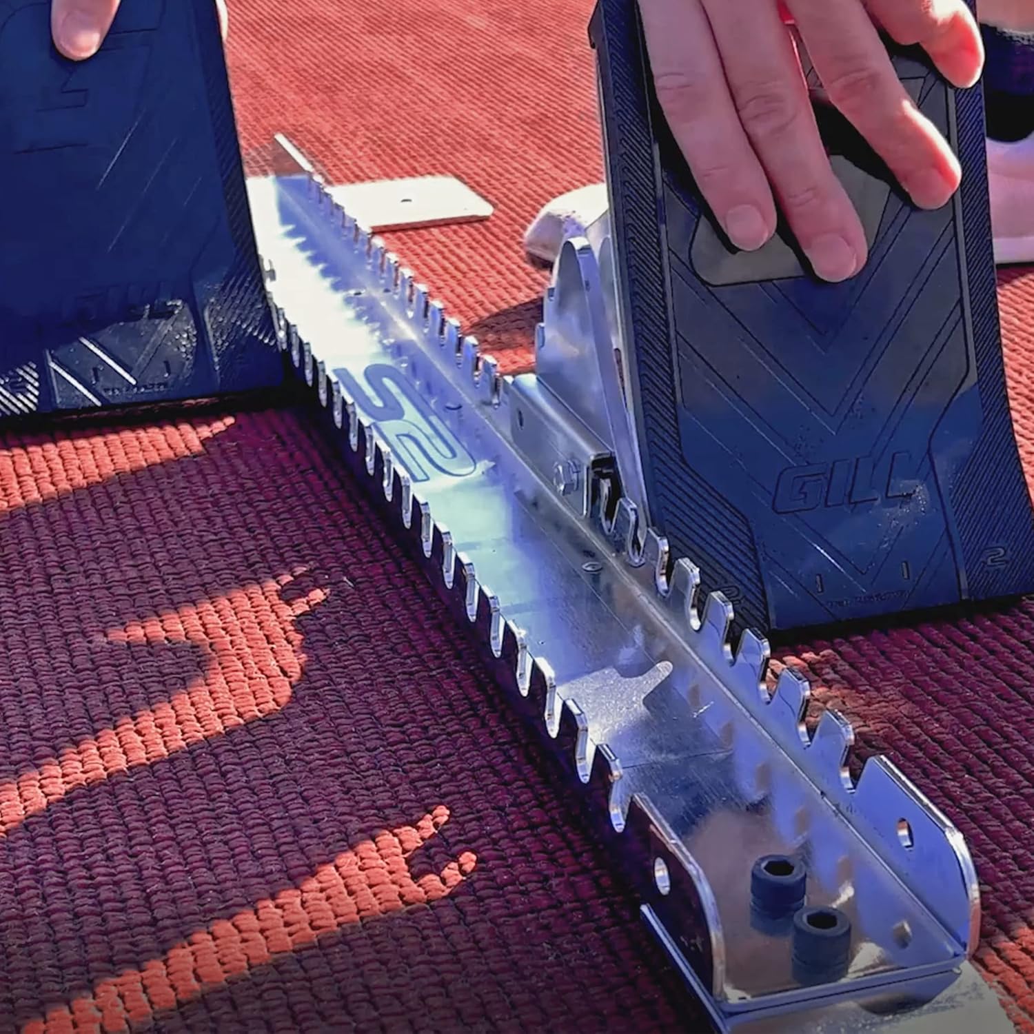 Track and Field Starting Blocks - Adjustable Blocks for Sprinting - Polished Steel Rail Track Training Equipment - 8 Inch Cast Aluminum Pedals - Gill Athletics - Royal Blue