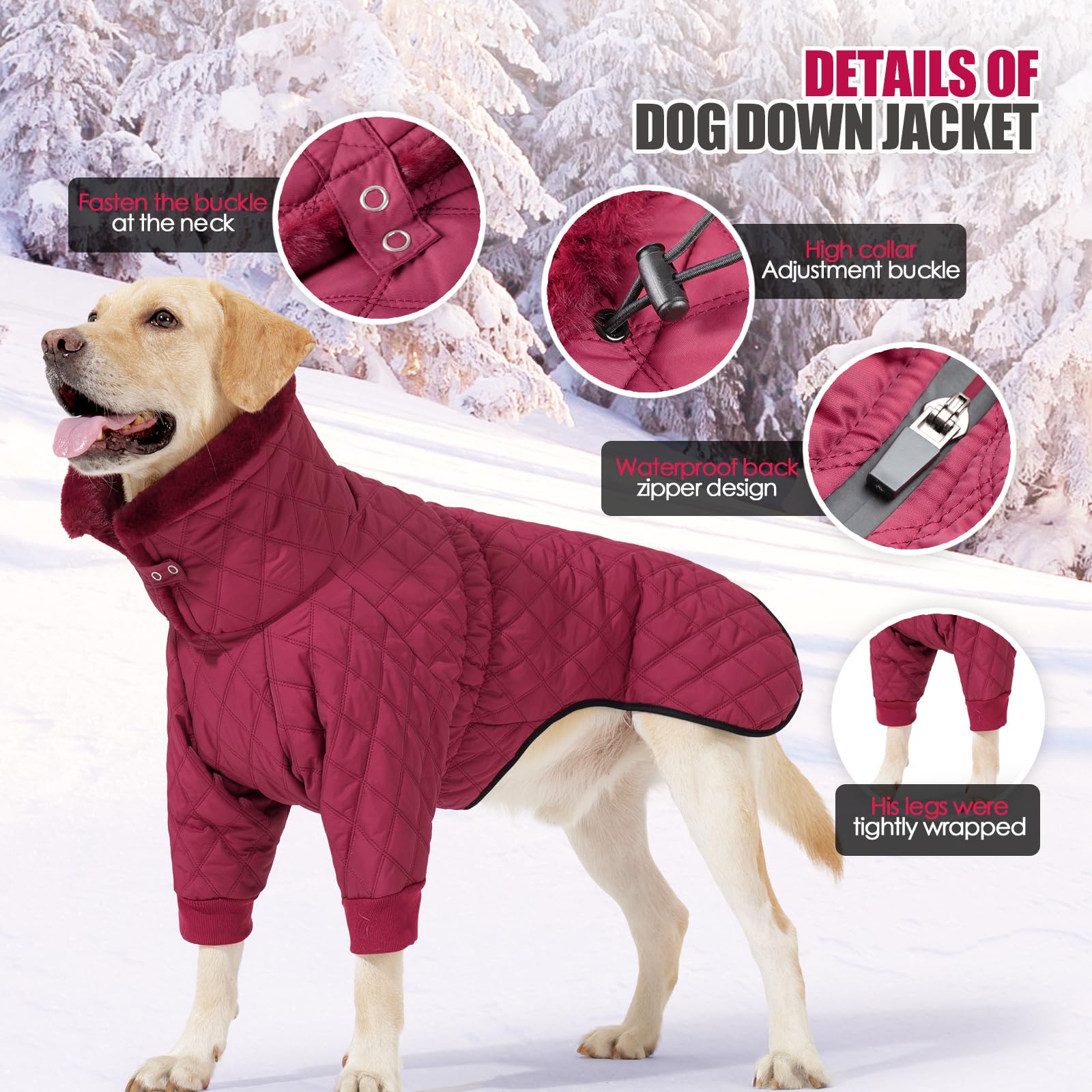 Chaqueta de Invierno para Perros, Ropa para Perros con Clima frío, Chaqueta de Nieve para Perros, Mono cálido con Cuello Alto, Chaqueta de plumón para Cachorros, Abrigo Acolchado