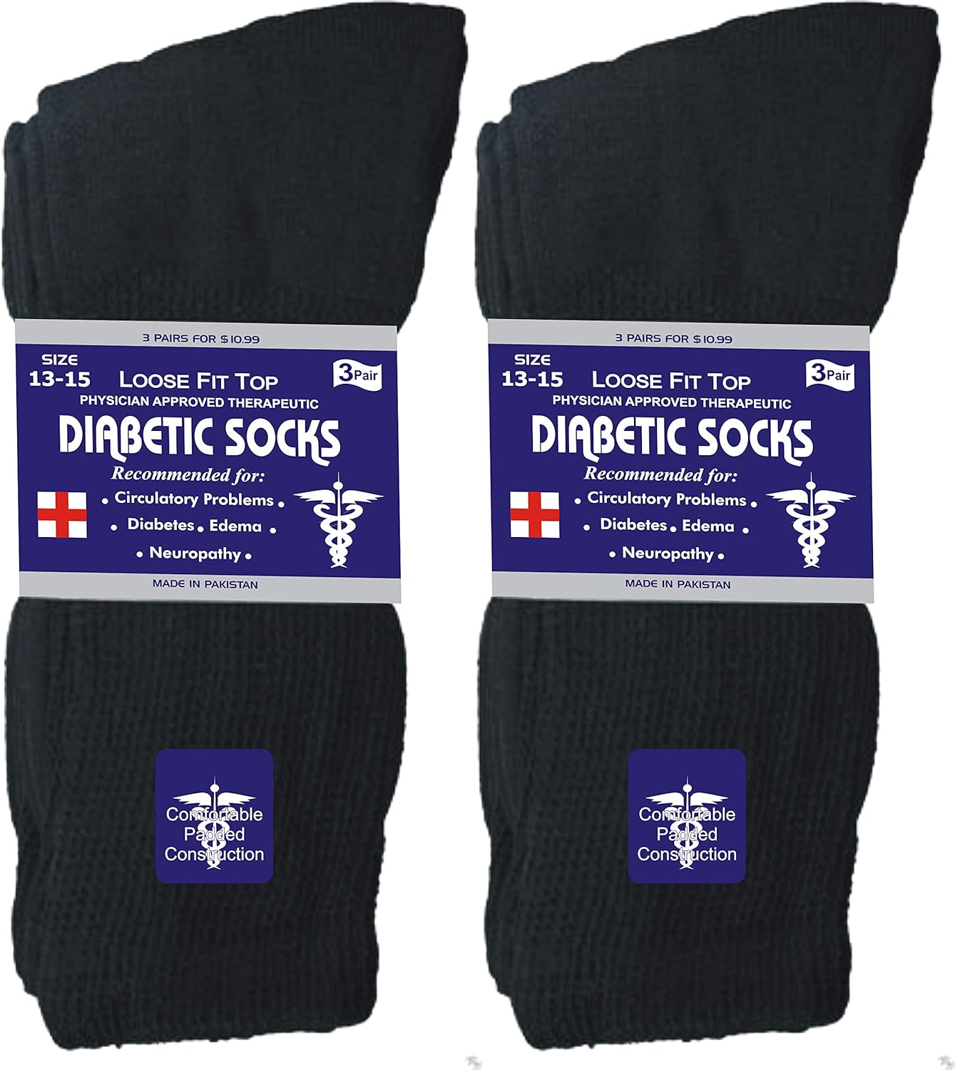 Diamond Star Mens Womens Unisex Diabetic Cotton Socks - Crew Length 6 Pairs Pack