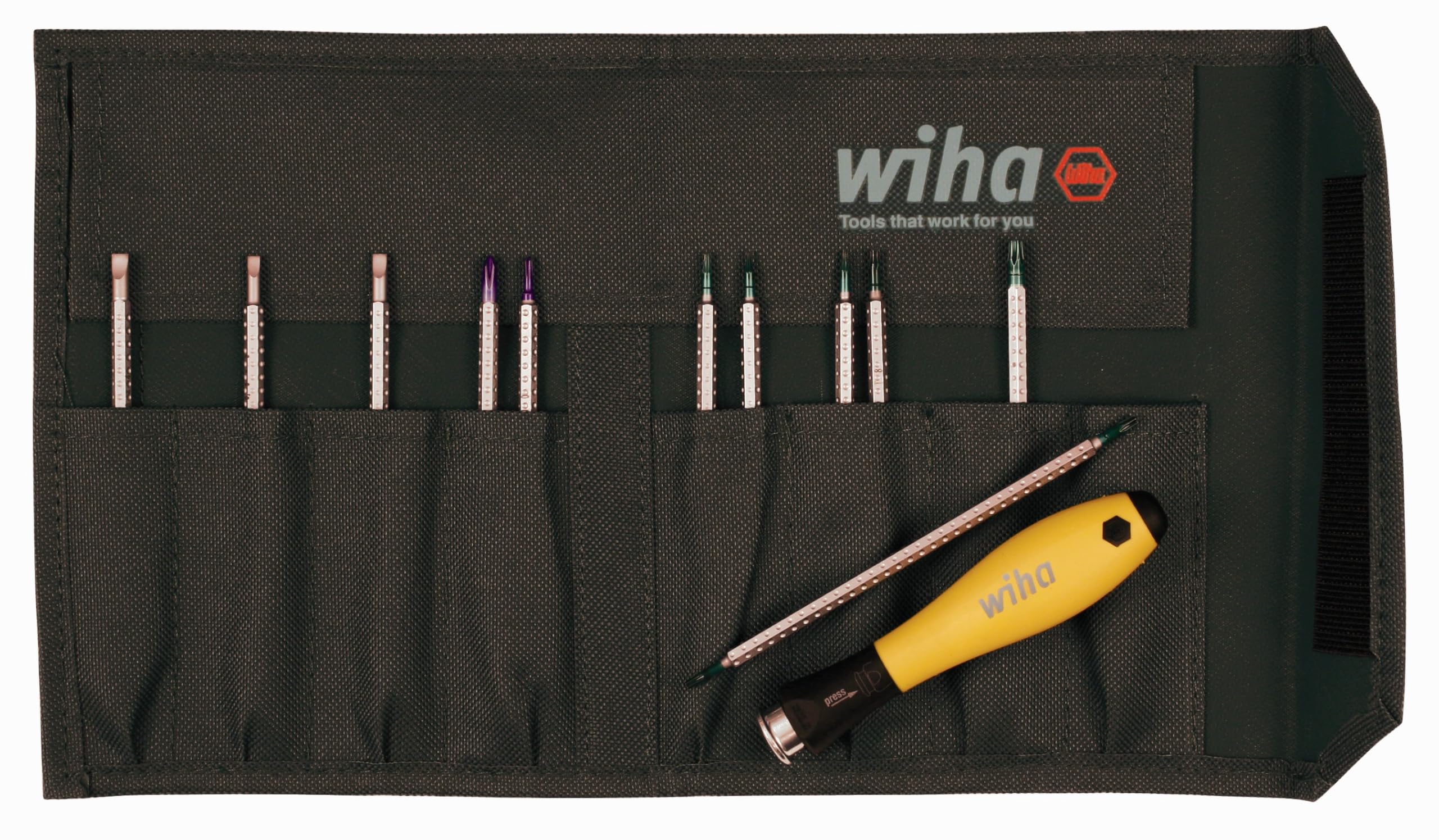 Wiha 26985 12 Piece ESD Safe Drive-Loc IV Blade Set in Canvas Pouch