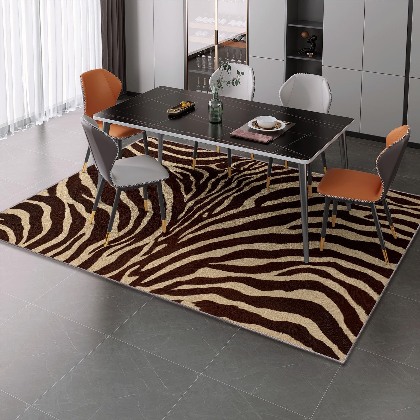 160 x 230 cm – Antidérapant, Doux Lavable en Machine, Motif Imprimé Animal Peau De Zèbre – Tapis de Sol pour Chambre, Salle de Séjour, Marron Beige