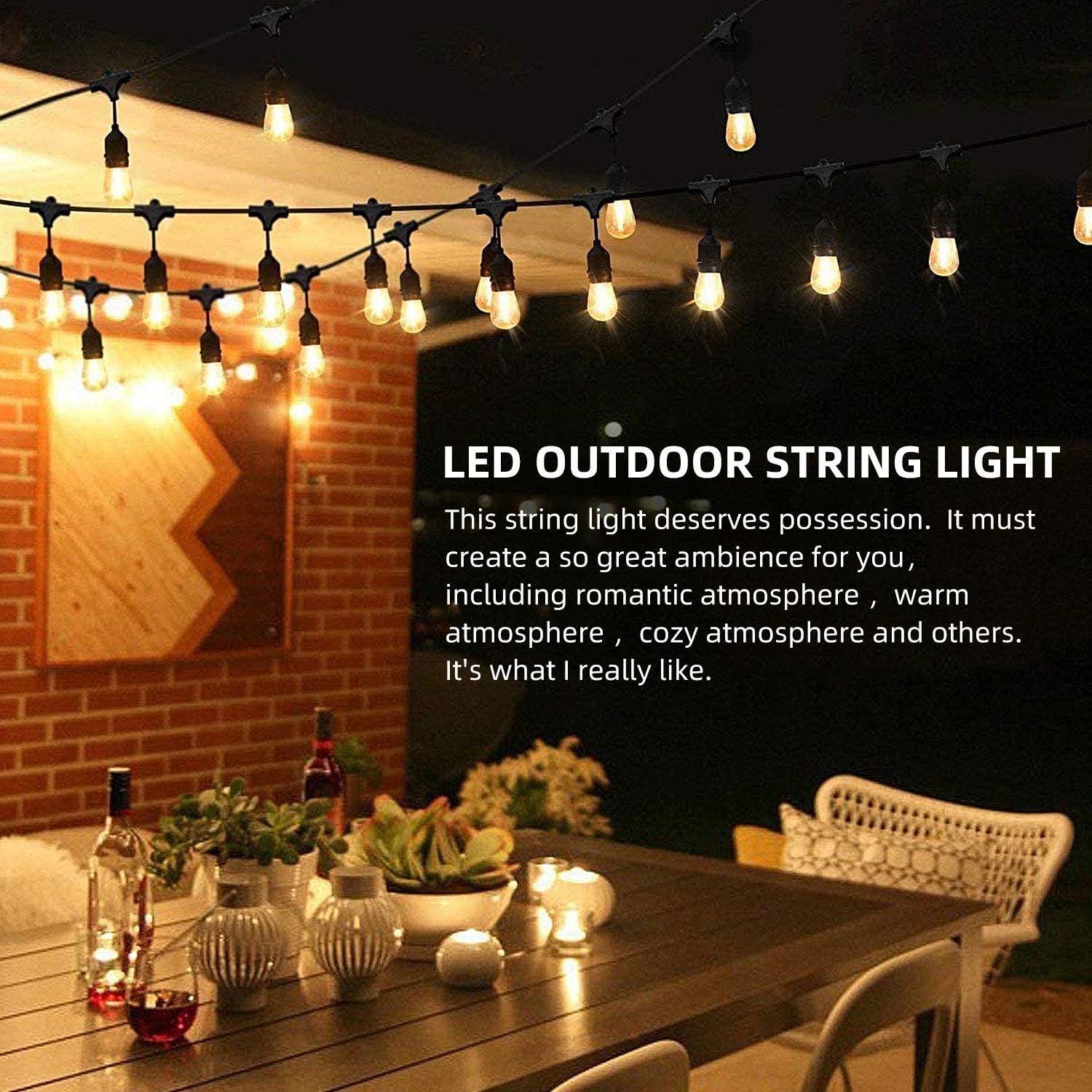 Best Seller 96FT(48×2) 2-Pack LED Outdoor String Lights with Waterproof Shatterproof Dimmable 2700K Warm White Filament Bulb, E26 15 Sockets Linkable Commercial Grade Hanging String Lights for Patio Deck Backyard
