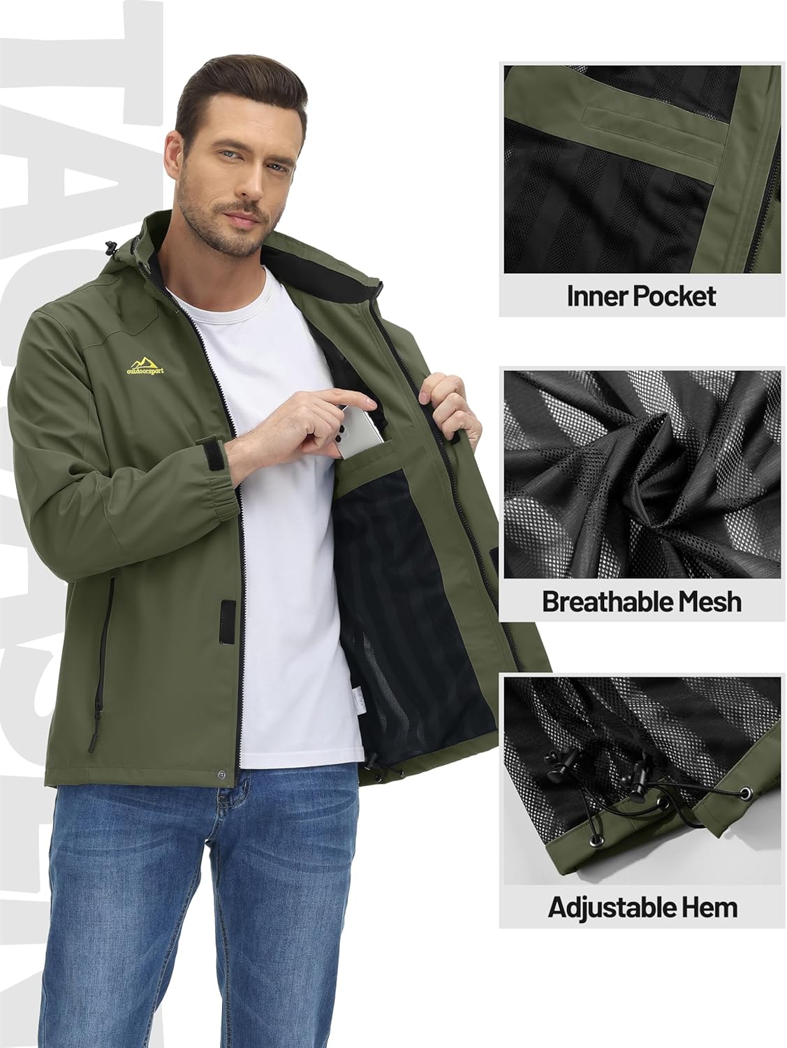 TACVASEN Men's Rain Jacket Lightweight Windbreaker with Hooded Water Resistant Outdoor Raincoat for Hiking Travel Camping - Image 7
