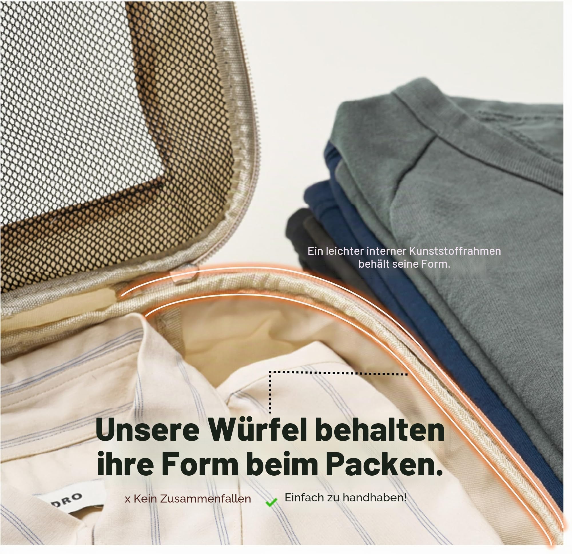 LeanTravel Kompressions-Verpackungswürfel für Reise-Organizer mit doppeltem Reißverschluss (6er-Pack (2 l + 2 m + 2 s), Sand)