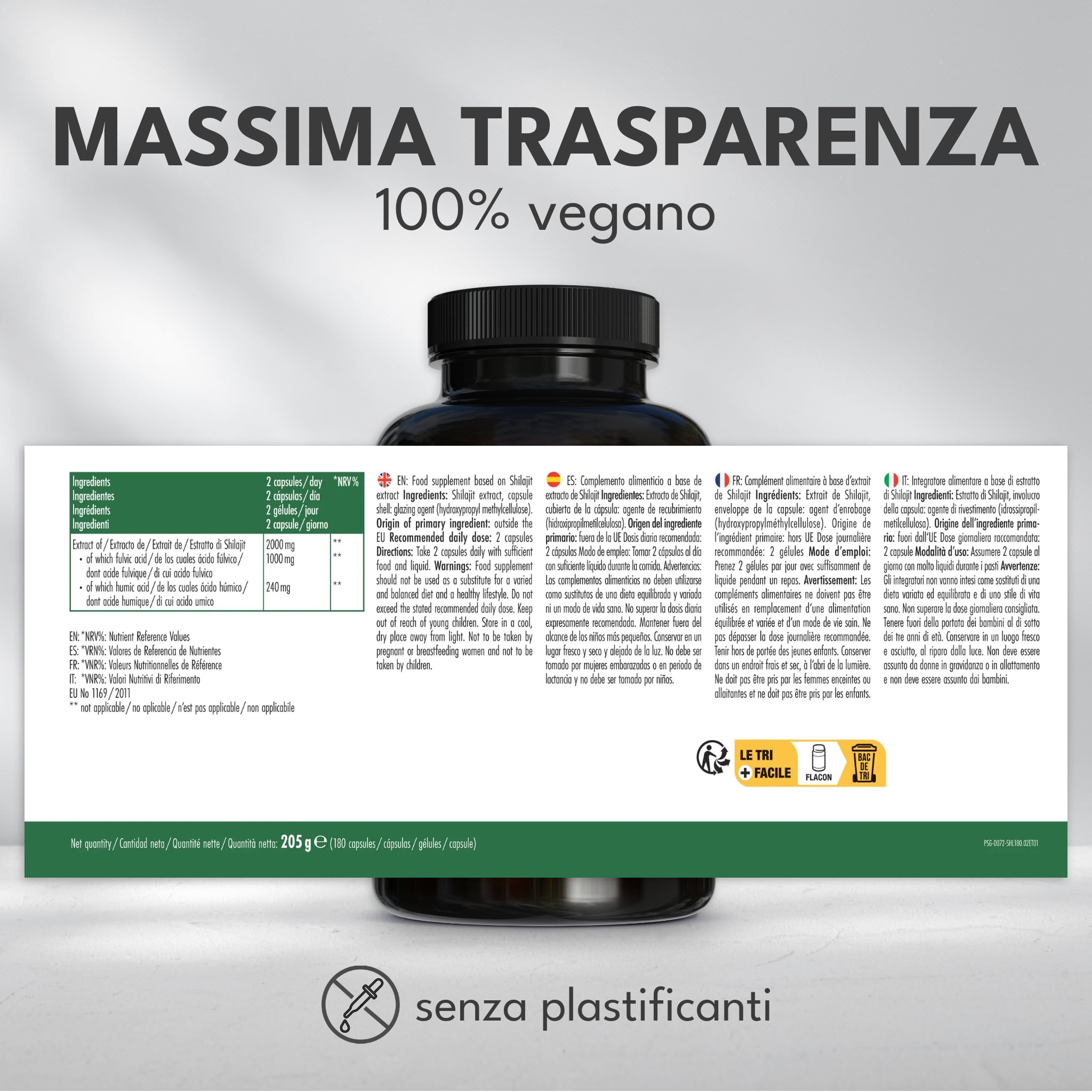 Green Naturals® Shilajit 40.000 mg per dose giornaliera (estratto 20:1) - Capsule originali dell'Himalaya con il 50% di acido fulvico e il 12% di acido umico – 180 capsule (3 mesi)