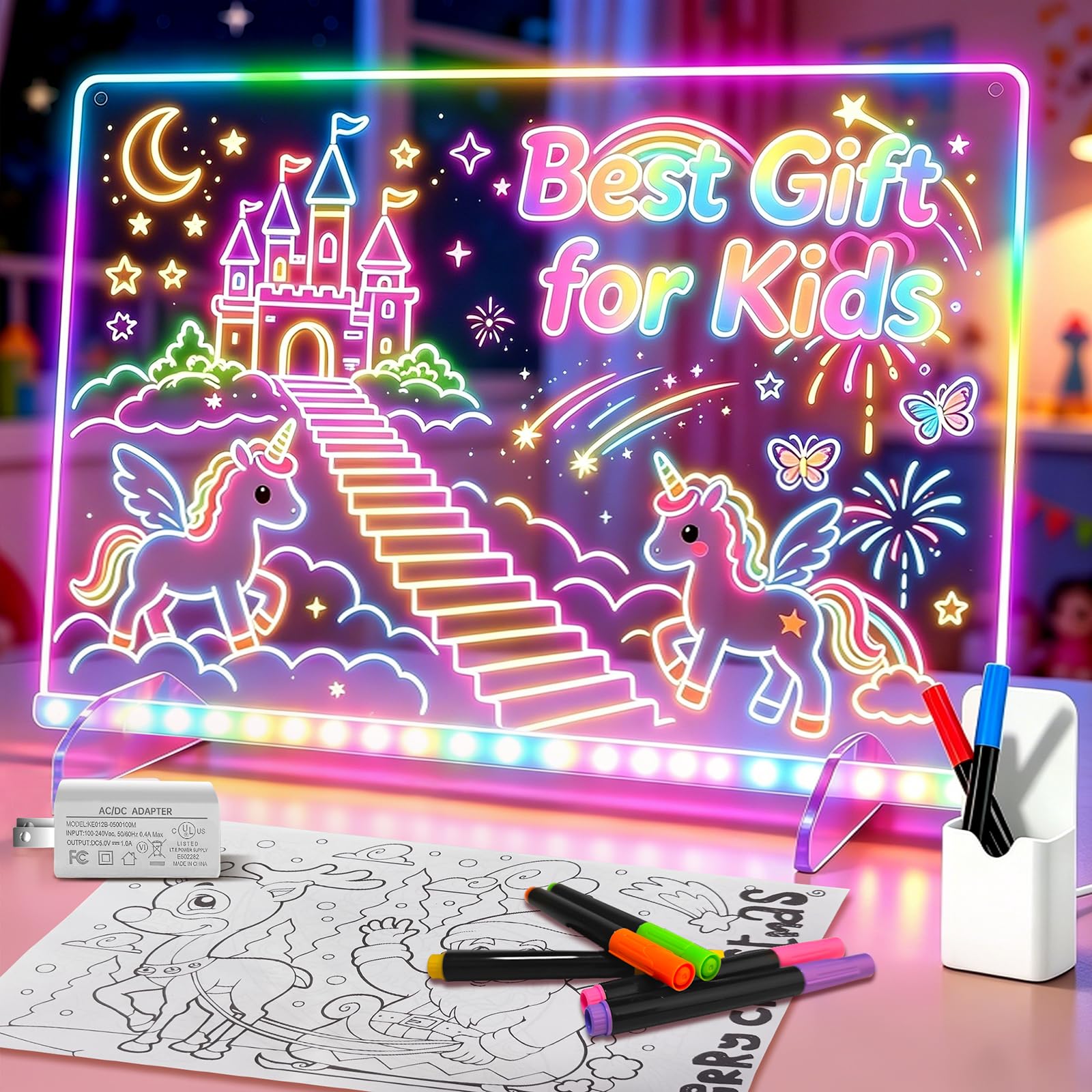 Photo 1 of 13"x10" Led Drawing Board for Kids, Includes Tracing Book, LED Note Board with 8 Colors, Kids Toy with 13 Light Effects, Light up Drawing Board for Girls & Boys Gifts Age 3+