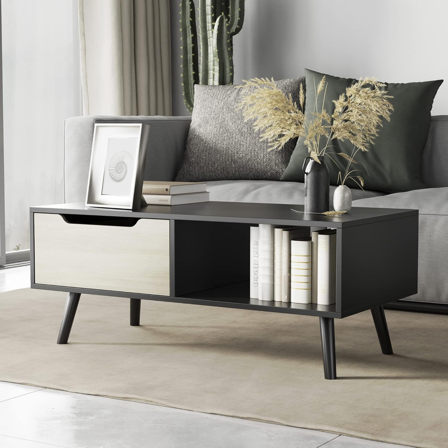 Amazon.com: Cozy Castle Modern Coffee Table, Wooden Cocktail Table with ...