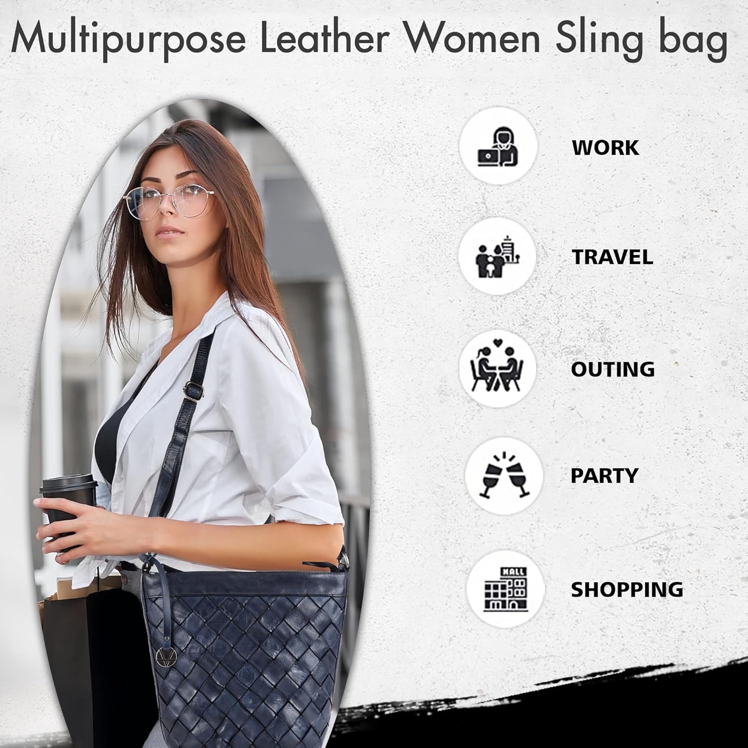 Genuine Leather Crossbody Sling Bag for Women - Trendy Casual Office Bag with Adjustable Strap