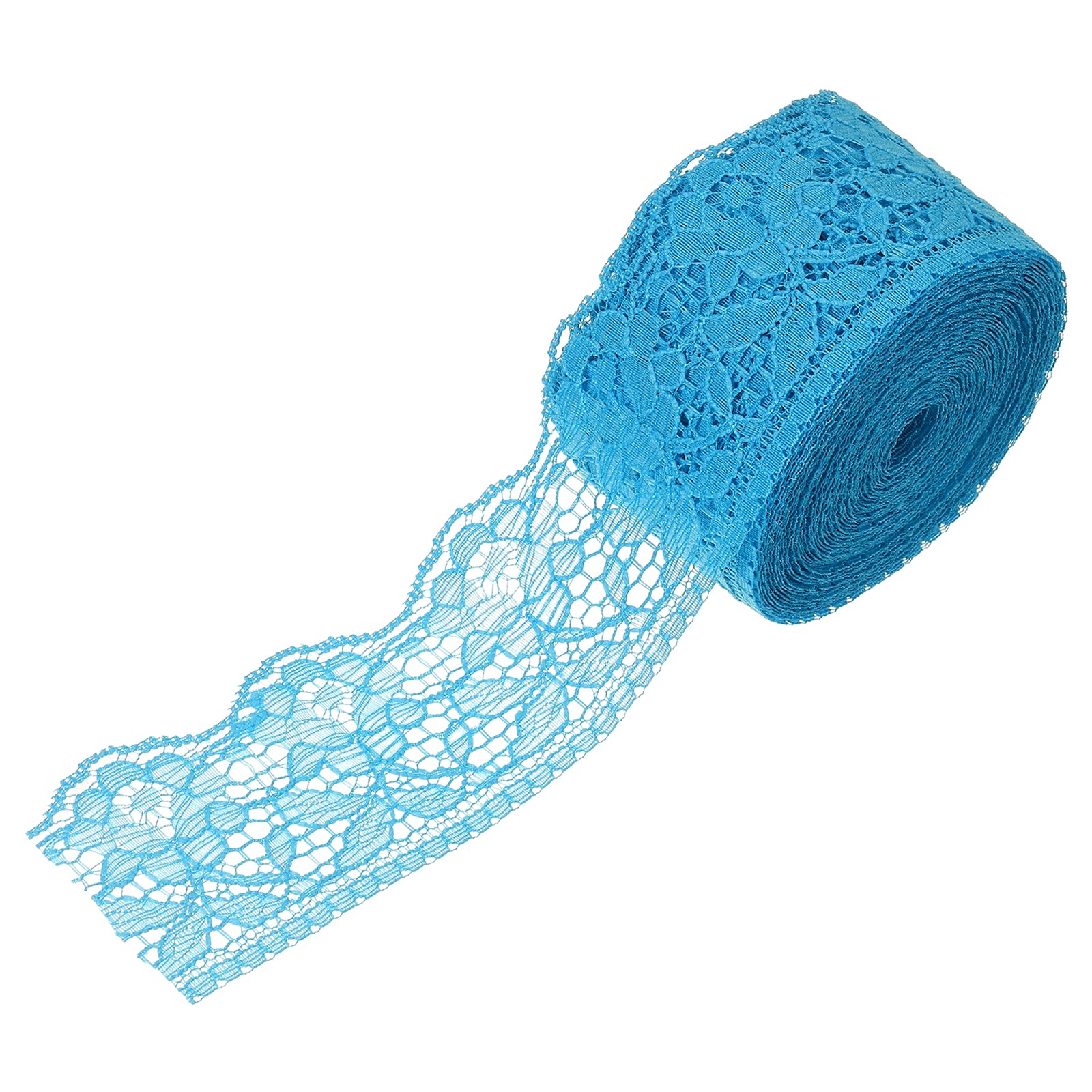 sourcing map 2.4 Inch Wide 10 Yard Elastic Lace Ribbon Floral Pattern Sky Blue Stretch Lace Trim Embroidered Fabric for Sewing Making, and DIY Crafts, Gift Wrapping, Bouquets, Wedding Decor