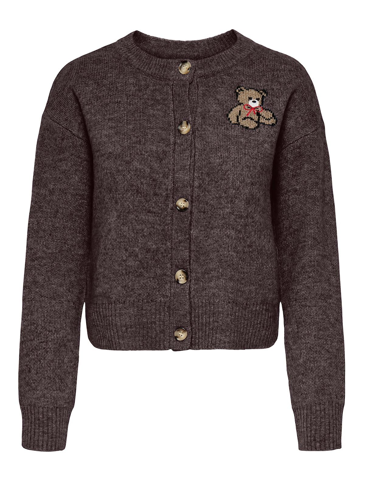 ONLY Damen Strickjacke gestrickter Cardigan mit Teddy-Motiv ONLTeddy